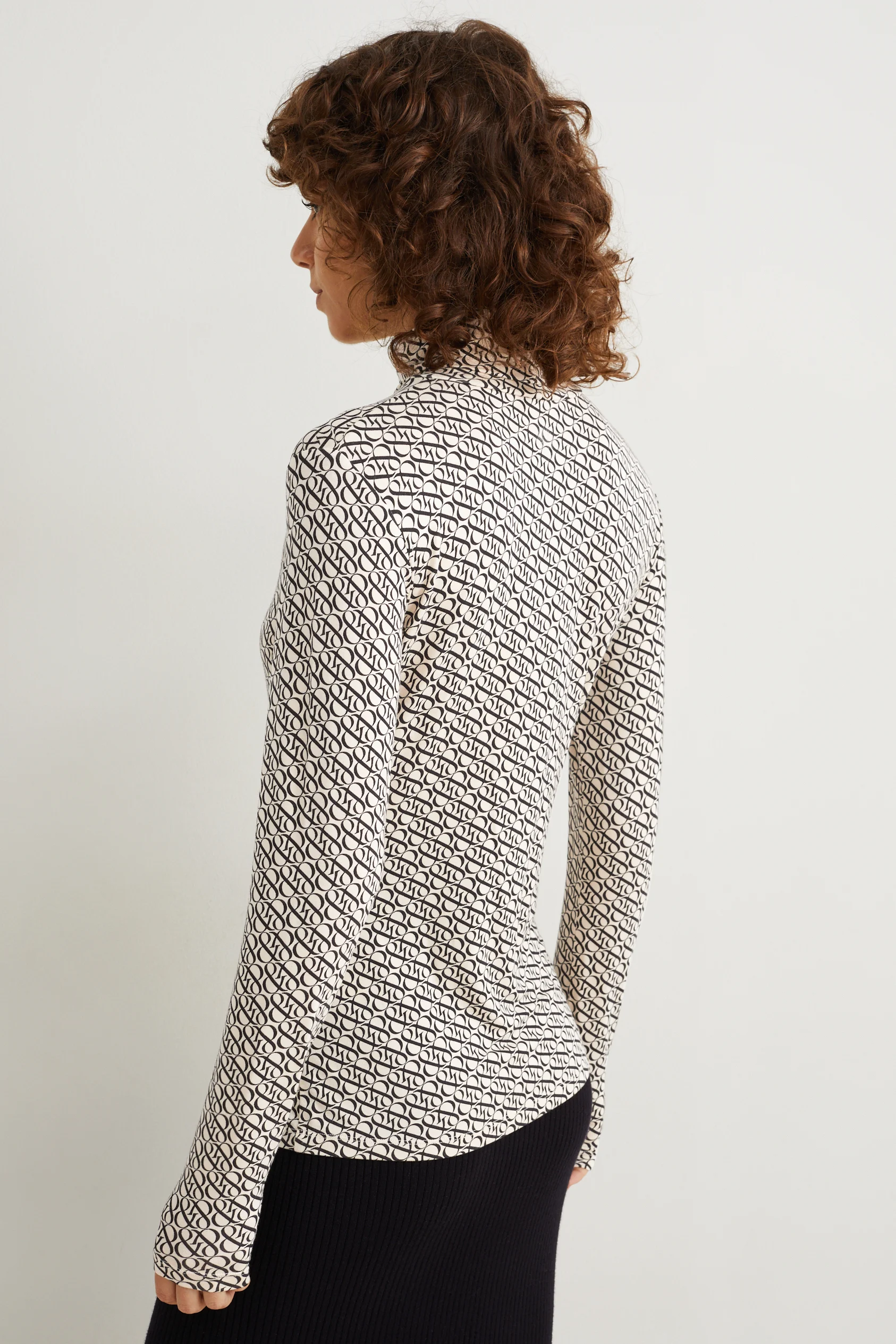 Basic polo neck top - patterned