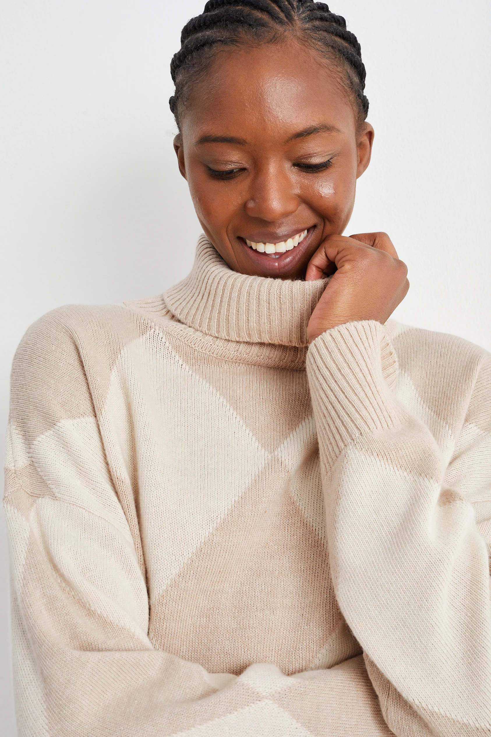 Polo neck jumper with cashmere - check