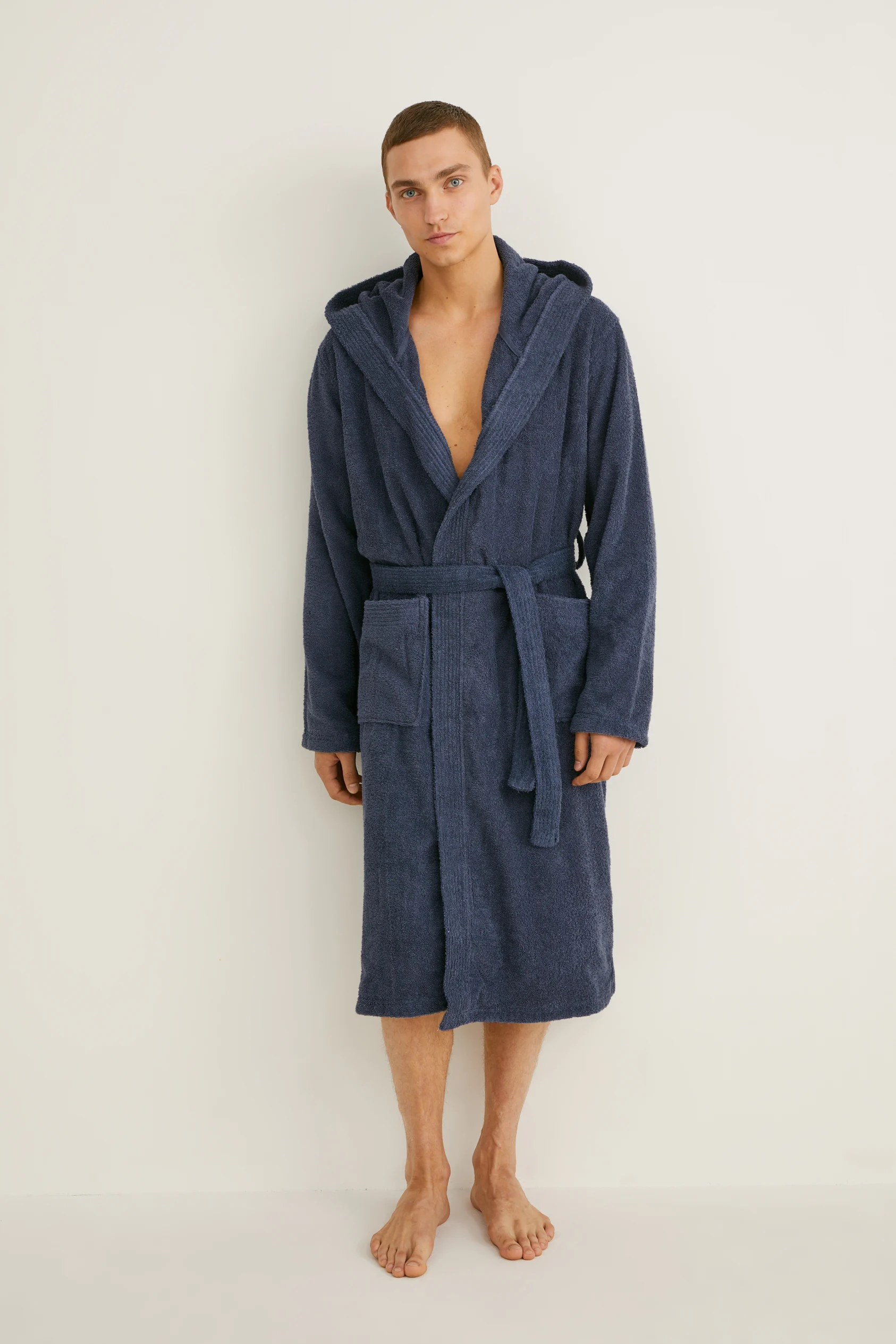Terry cloth bathrobe with hood