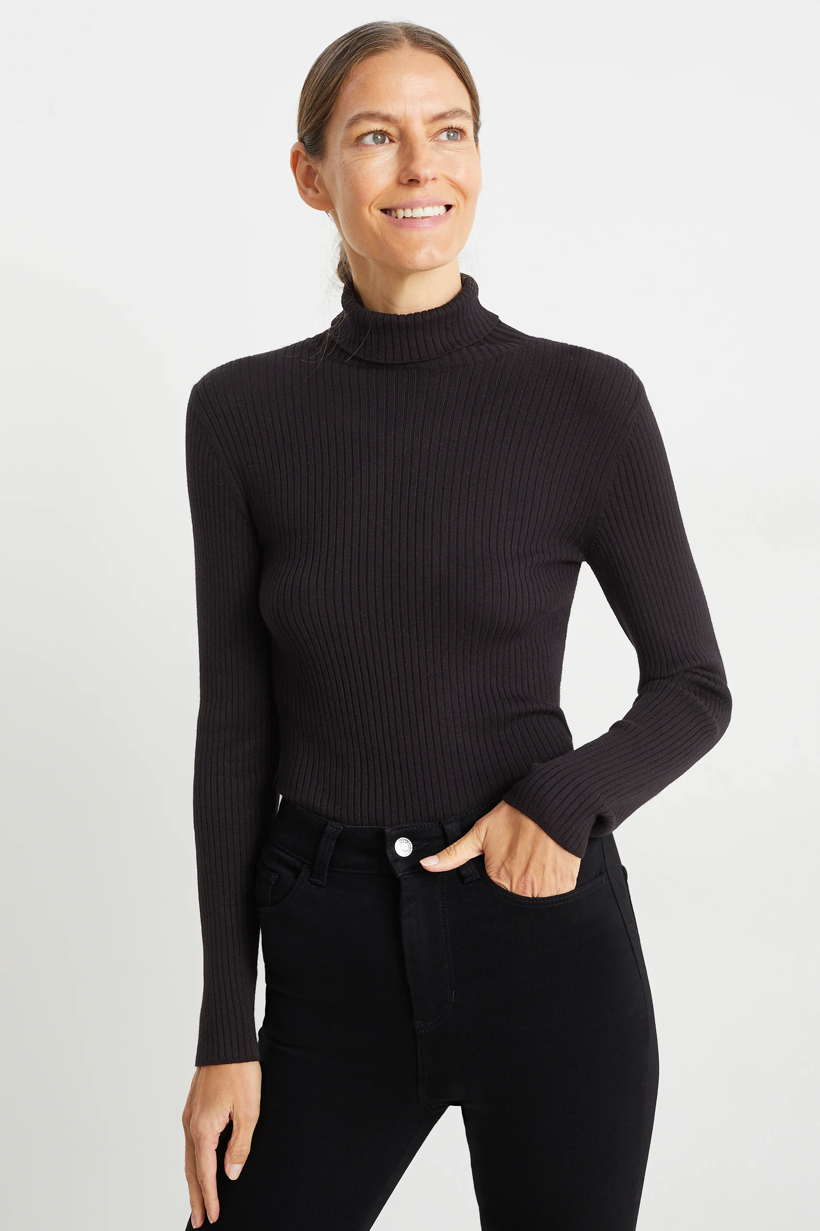 Basic polo neck jumper - ribbed