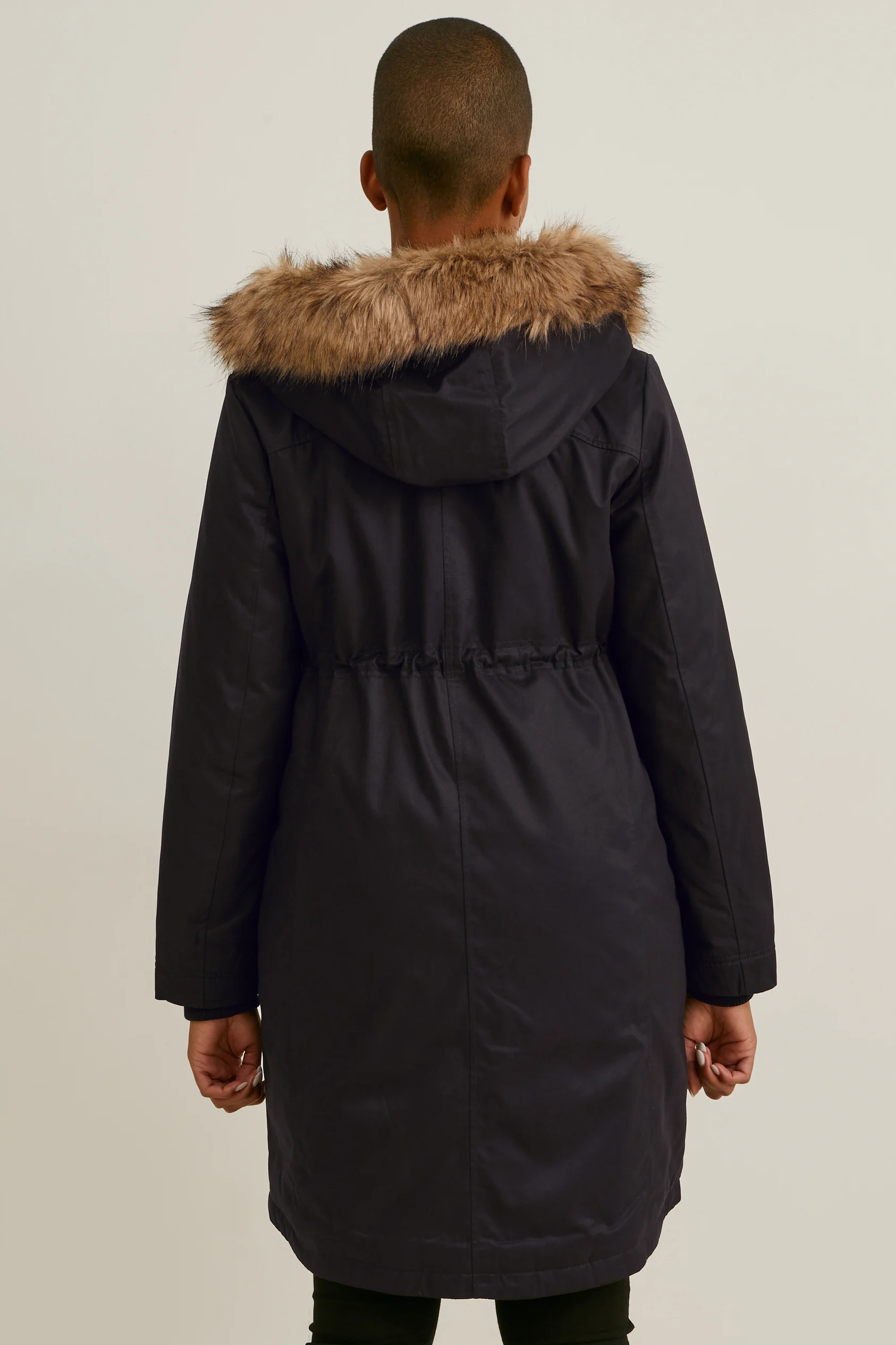Maternity parka with hood and baby pouch - winter