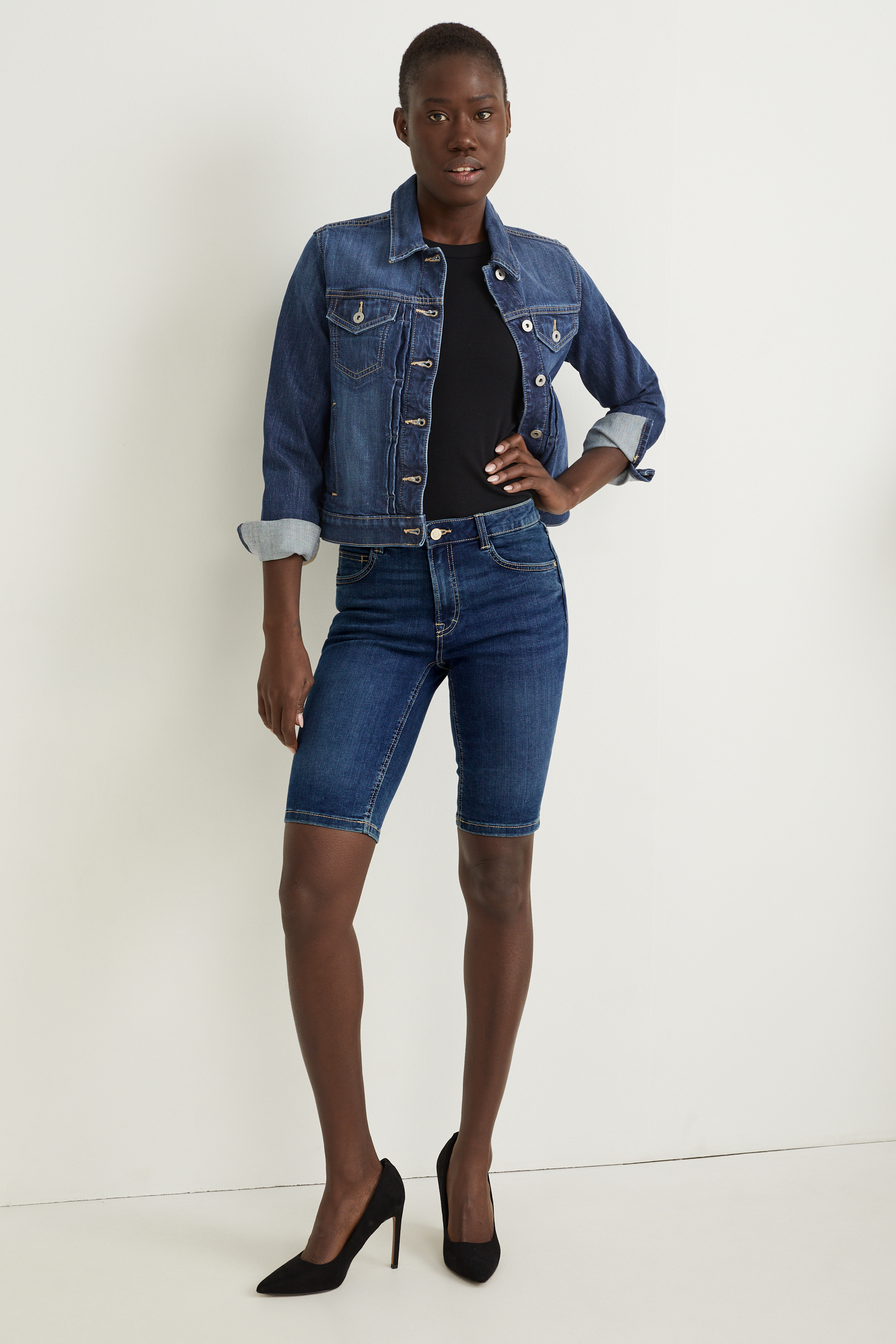 Denim bermuda shorts - mid-rise waist - LYCRA?