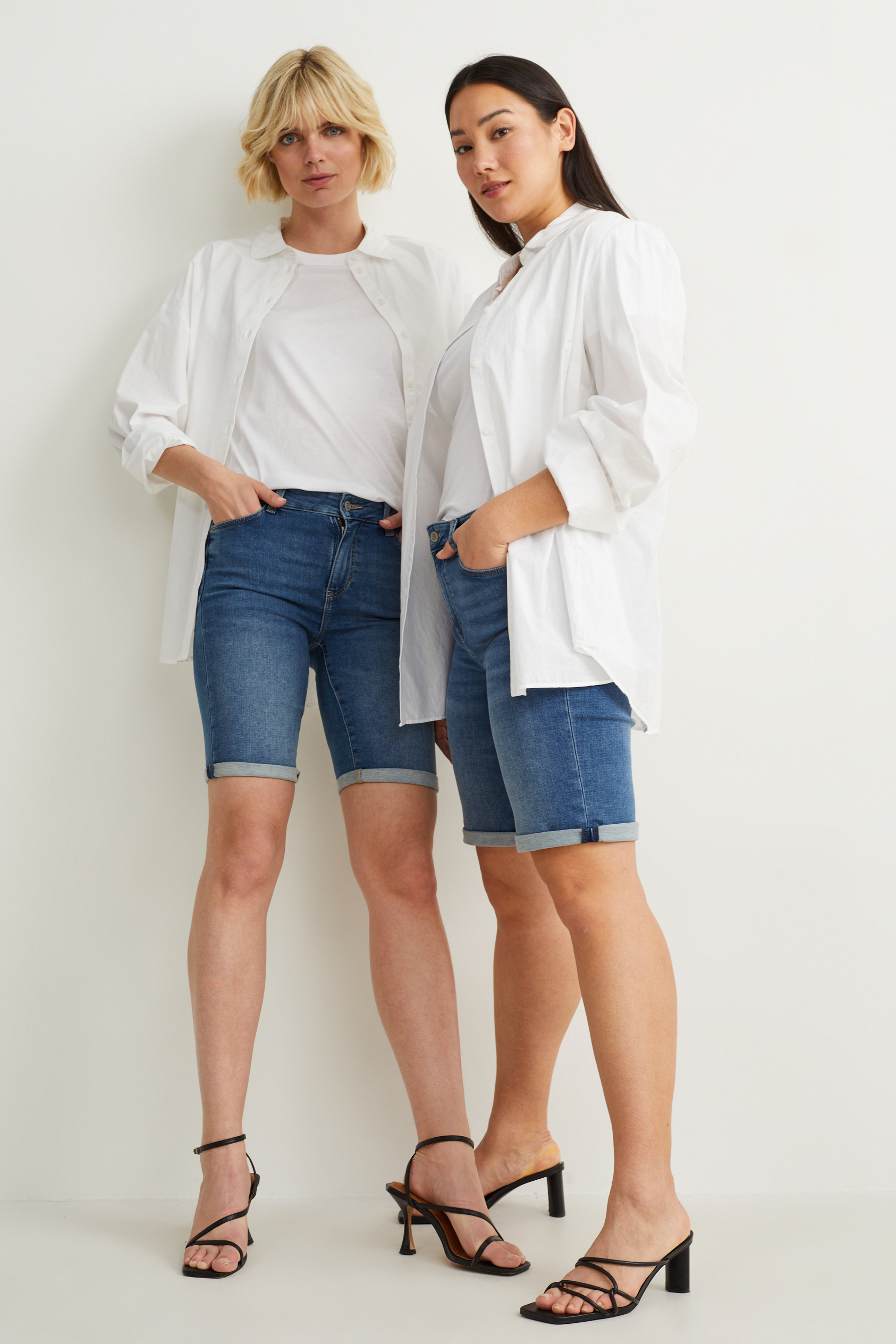 Denim Bermuda shorts - mid-rise waist - jog denim - LYCRA?