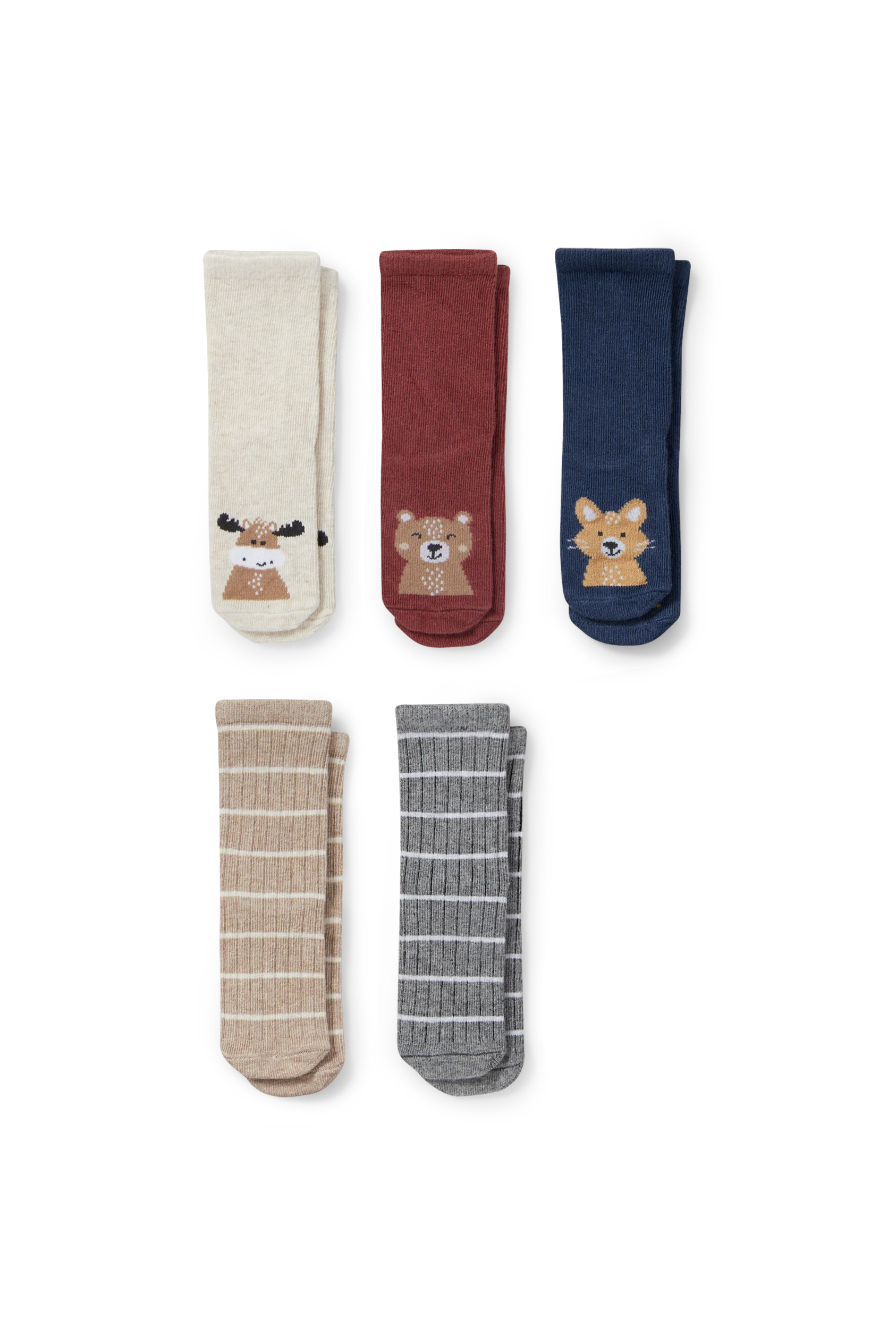 Multipack of 5 - woodland animals - baby socks with motif