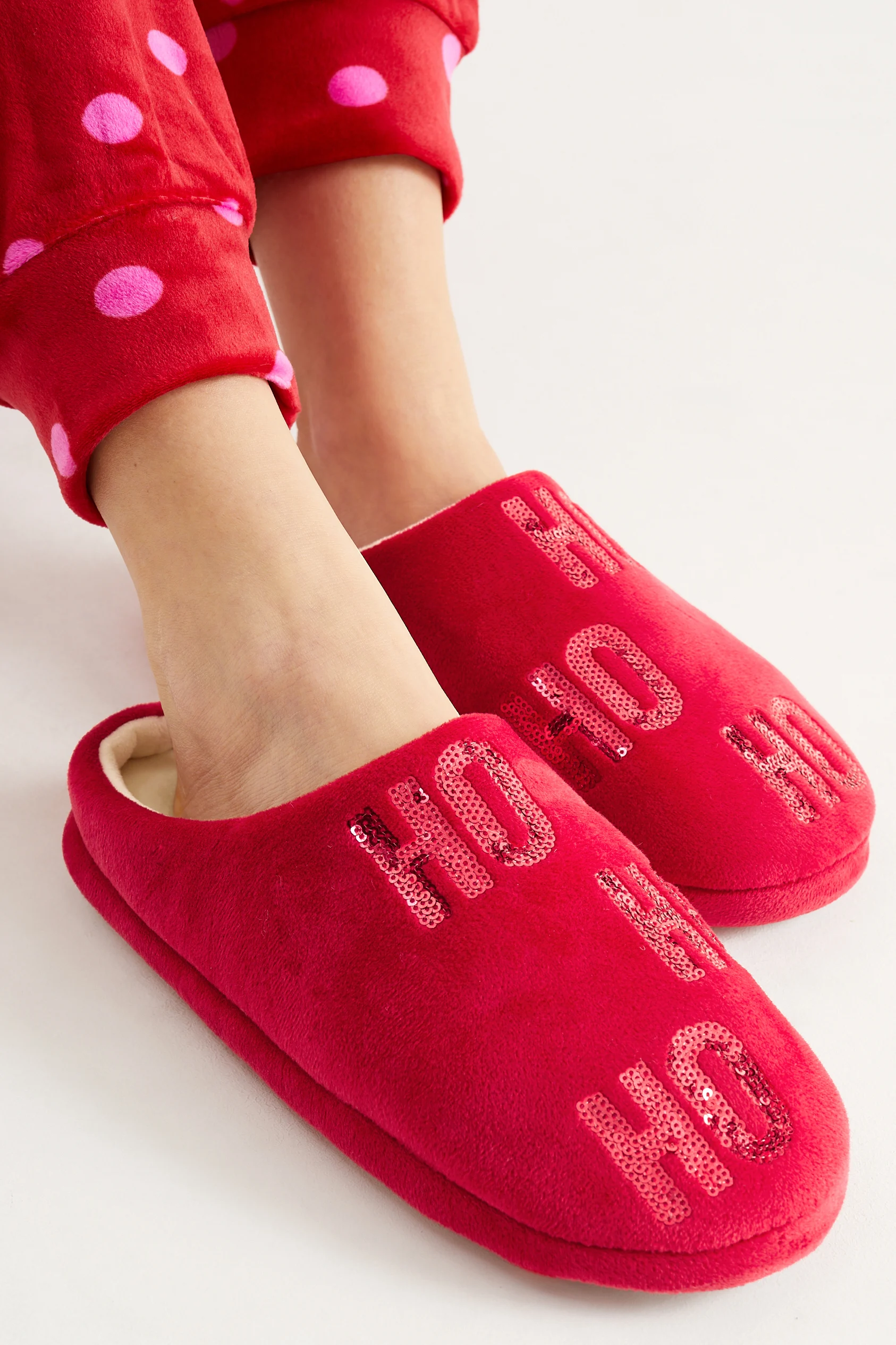 Christmas fleece slippers - HoHoHo