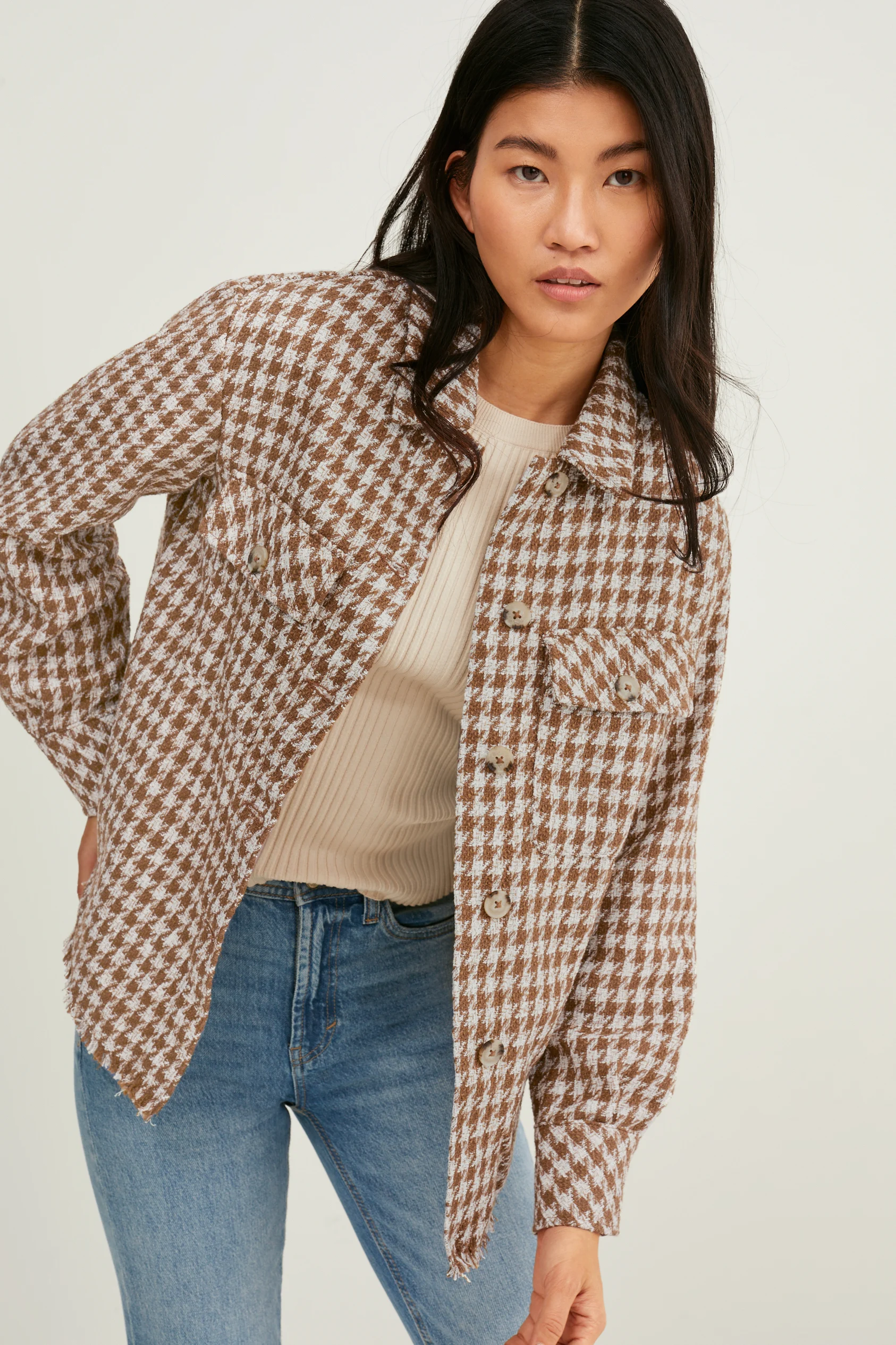 Bouclé shacket - check