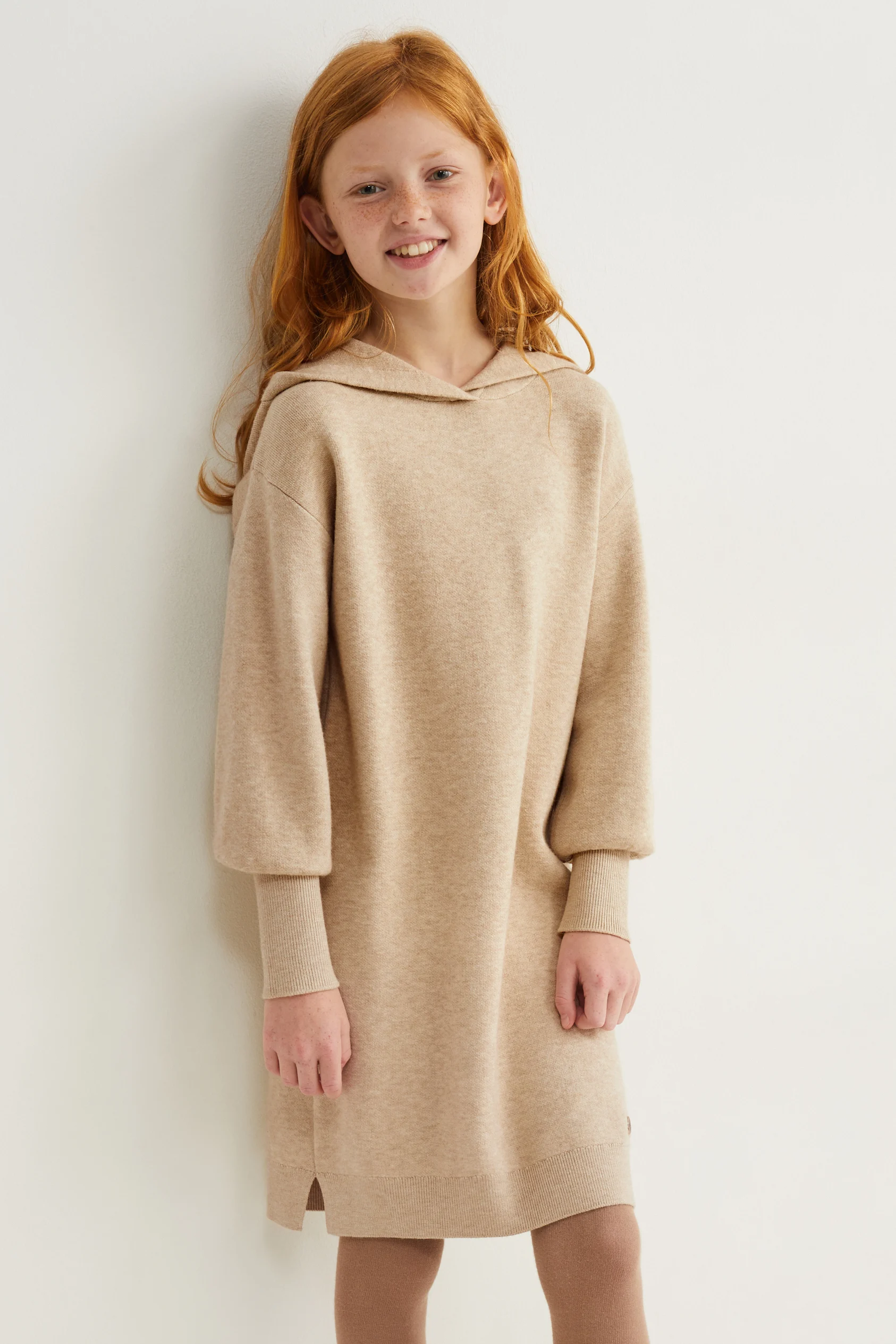 Knitted dress with hood