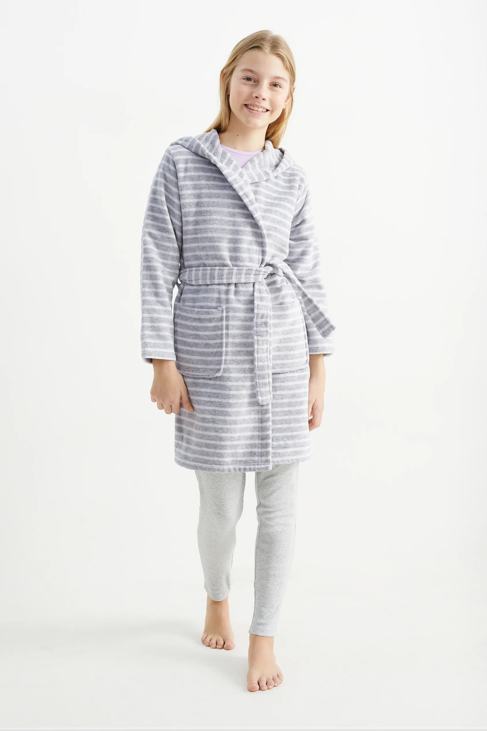 Bathrobe with hood - striped