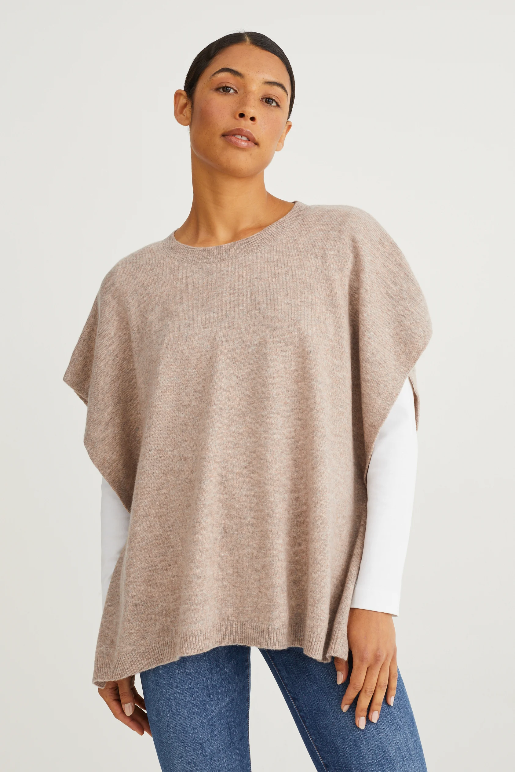 Knitted poncho with cashmere - wool blend