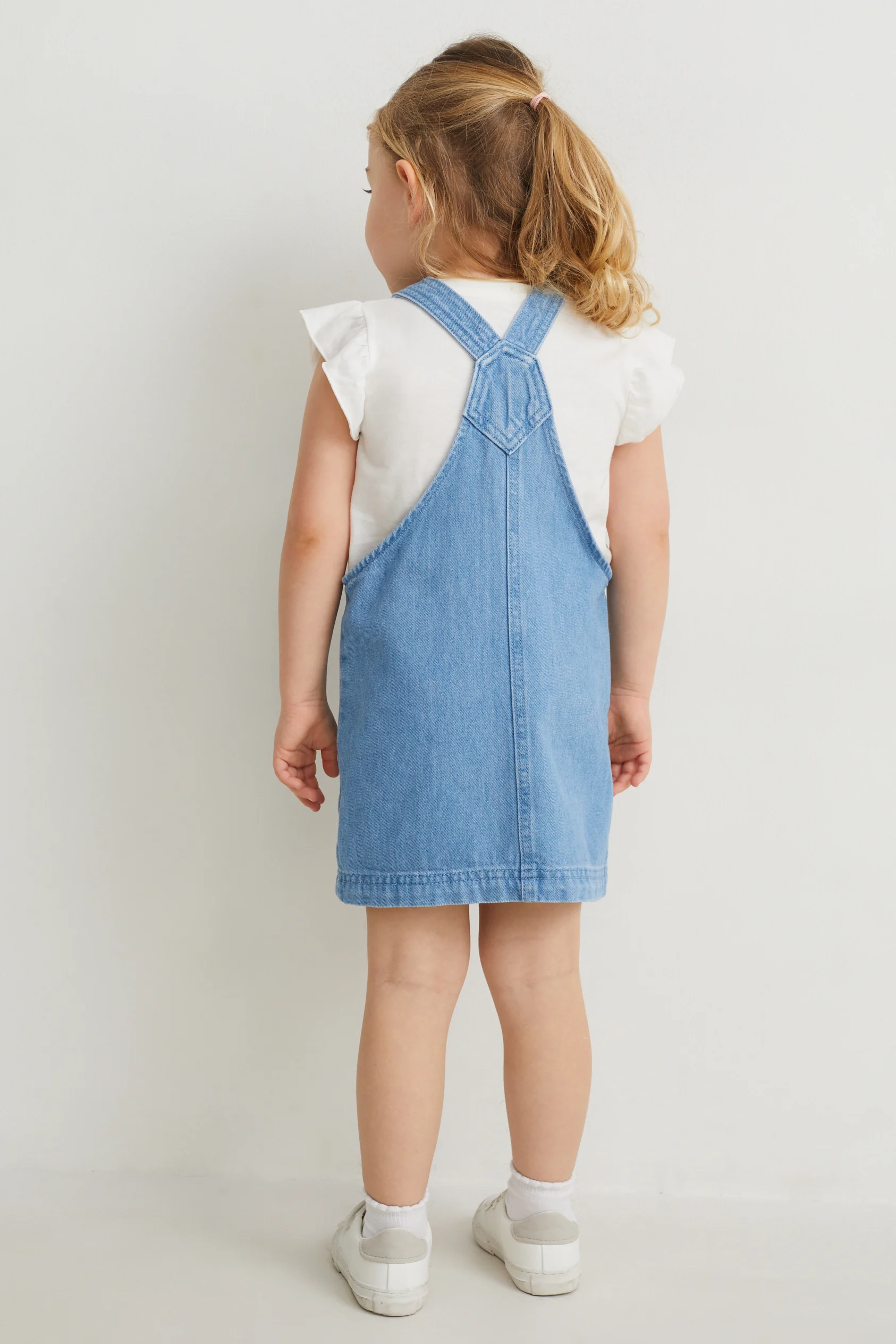 Set - short sleeve T-shirt and denim pinafore dress - 2 piece