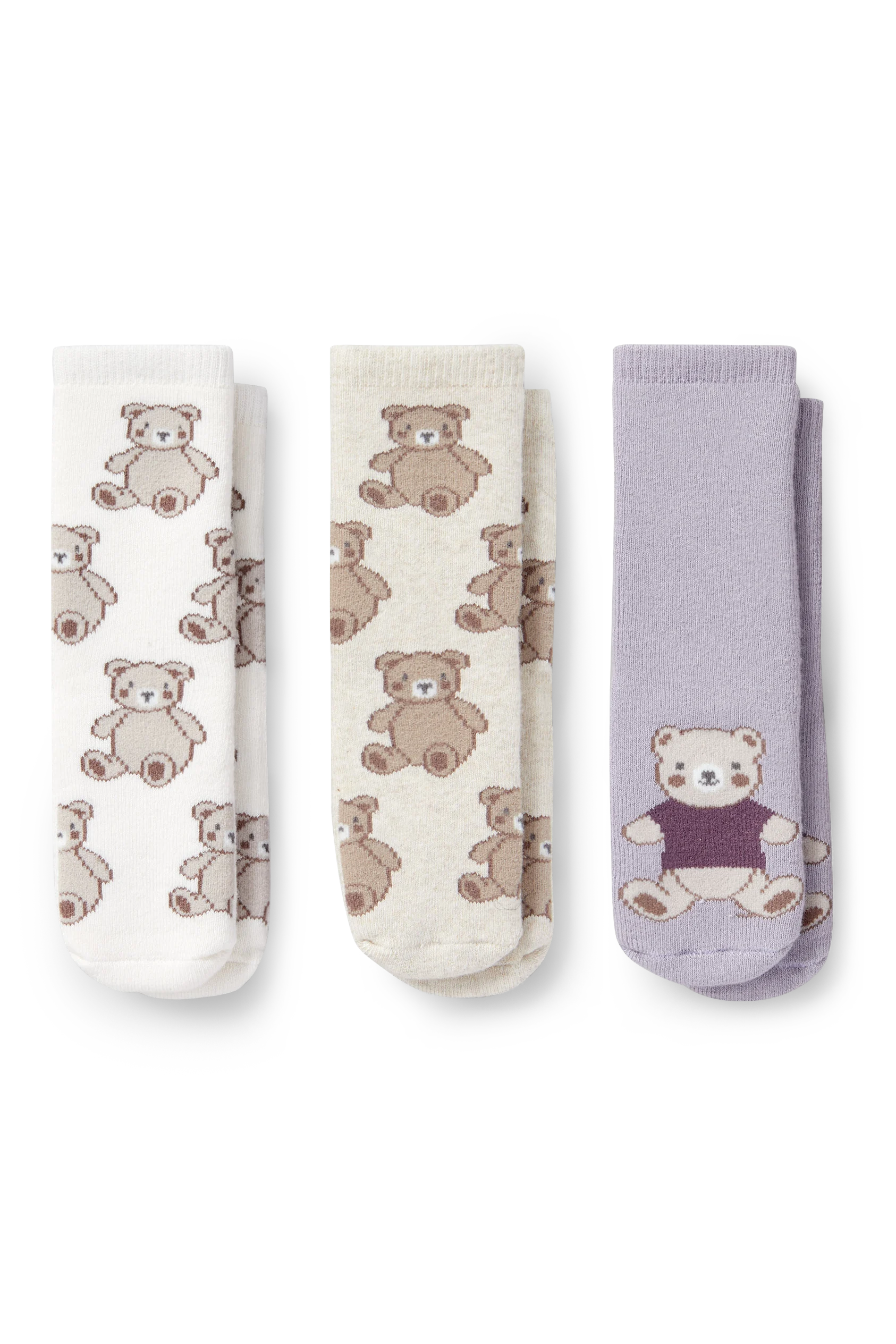 Multipack of 3 - teddy bear - baby non-slip socks with motif