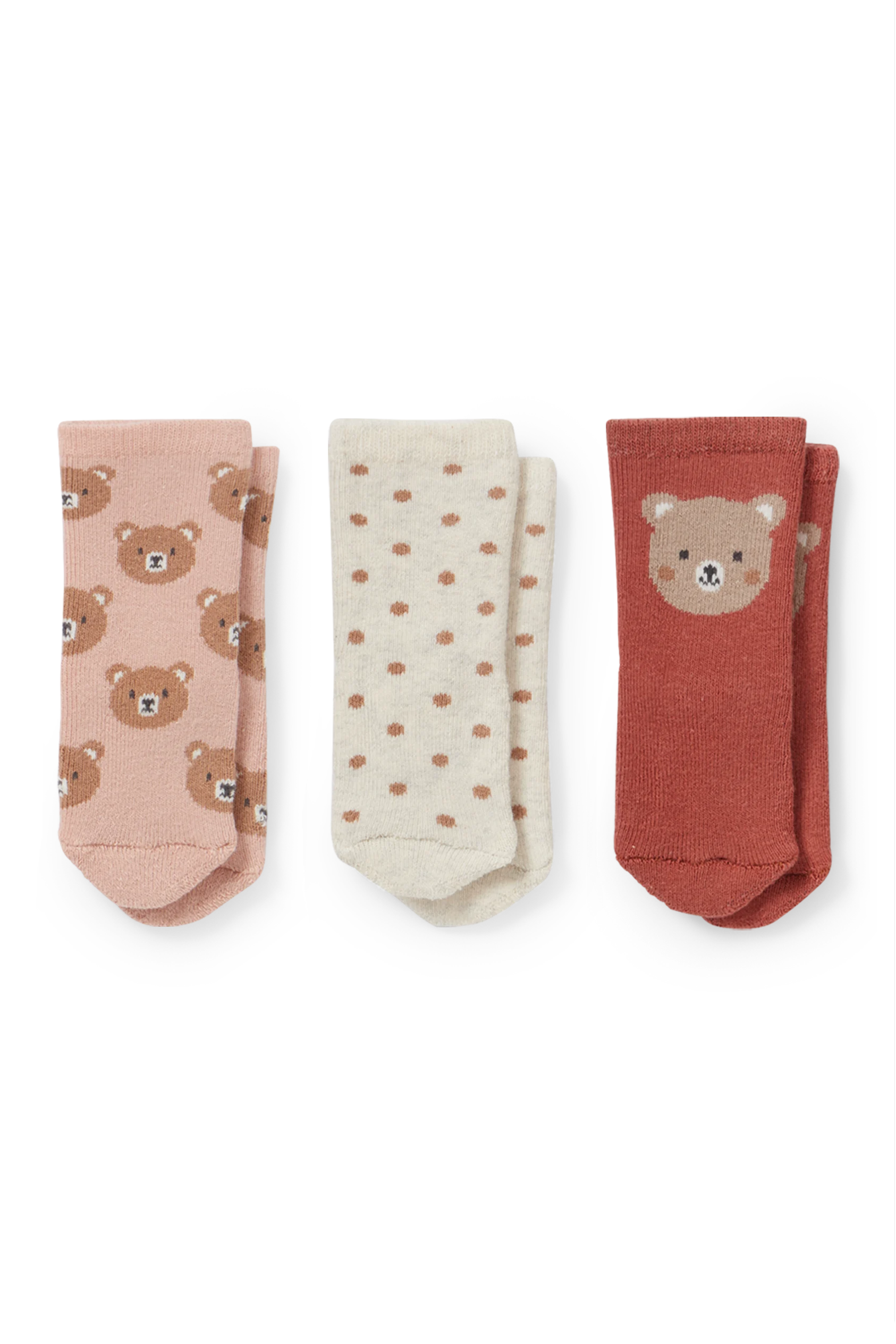 Multipack of 3 - teddy bear - newborn socks with motif
