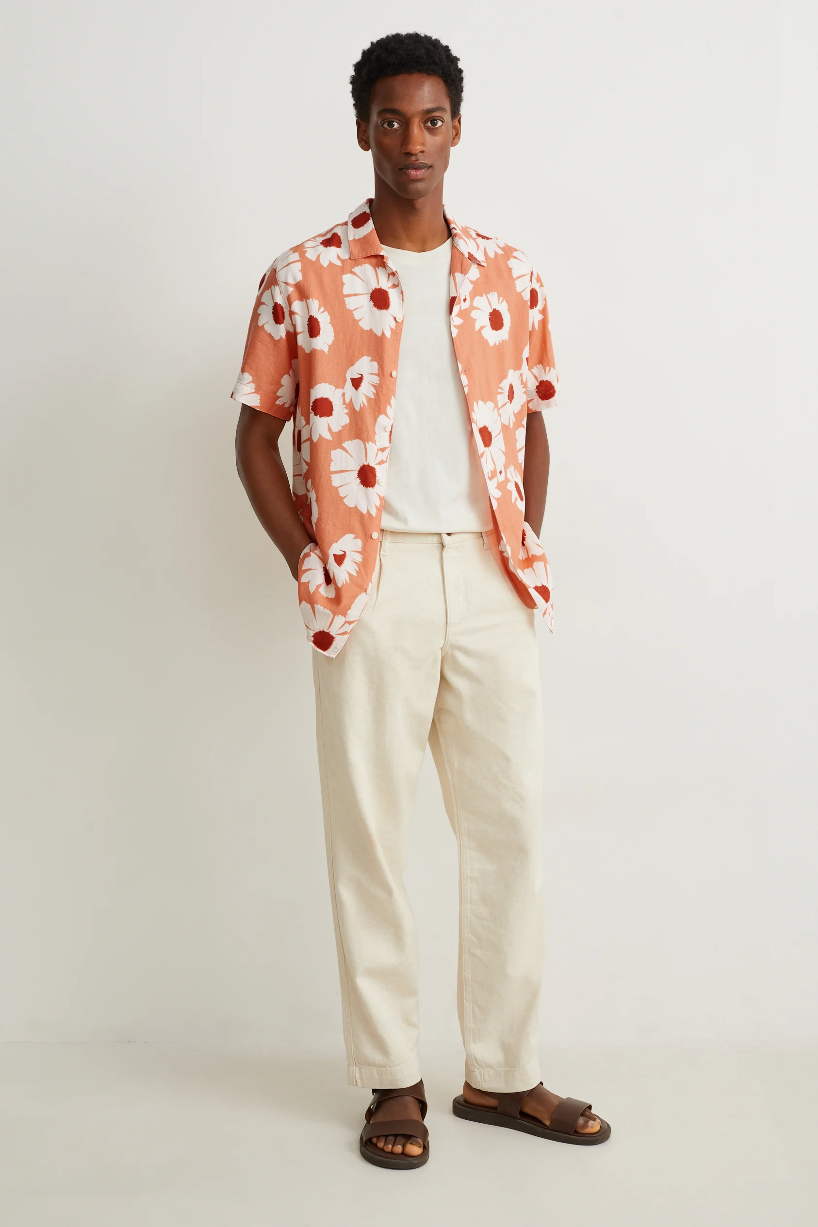 Shirt - regular fit - lapel collar - linen blend