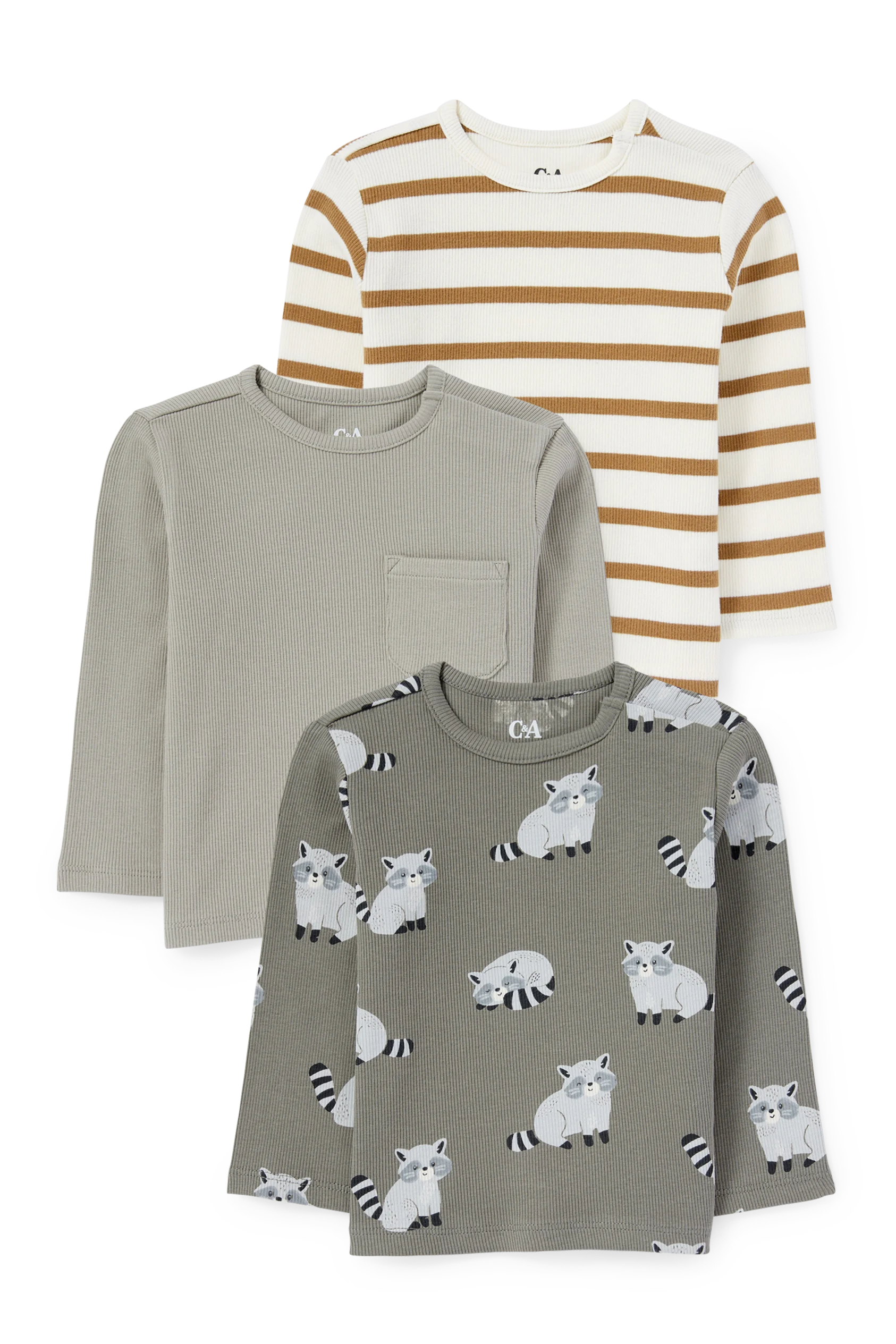 Multipack of 3 - raccoon - baby long sleeve top