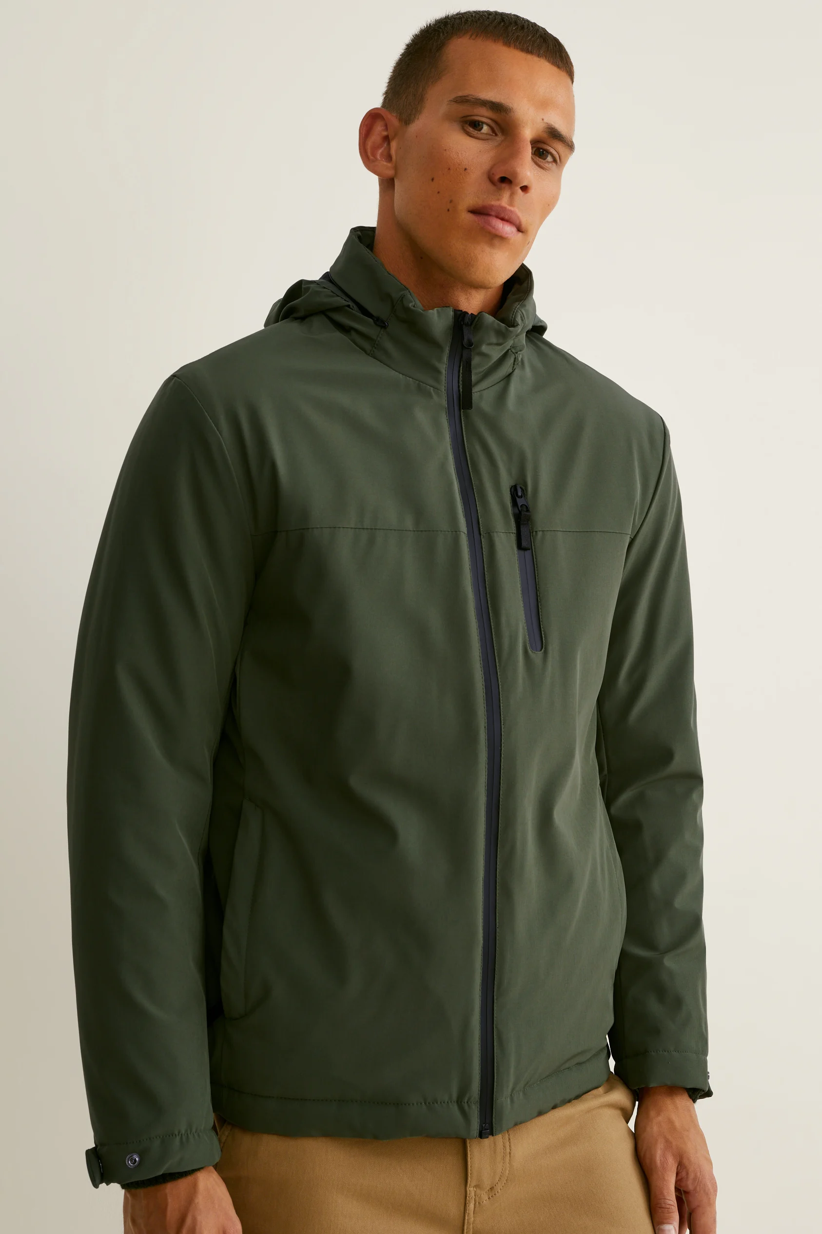 Outdoor jacket with hood