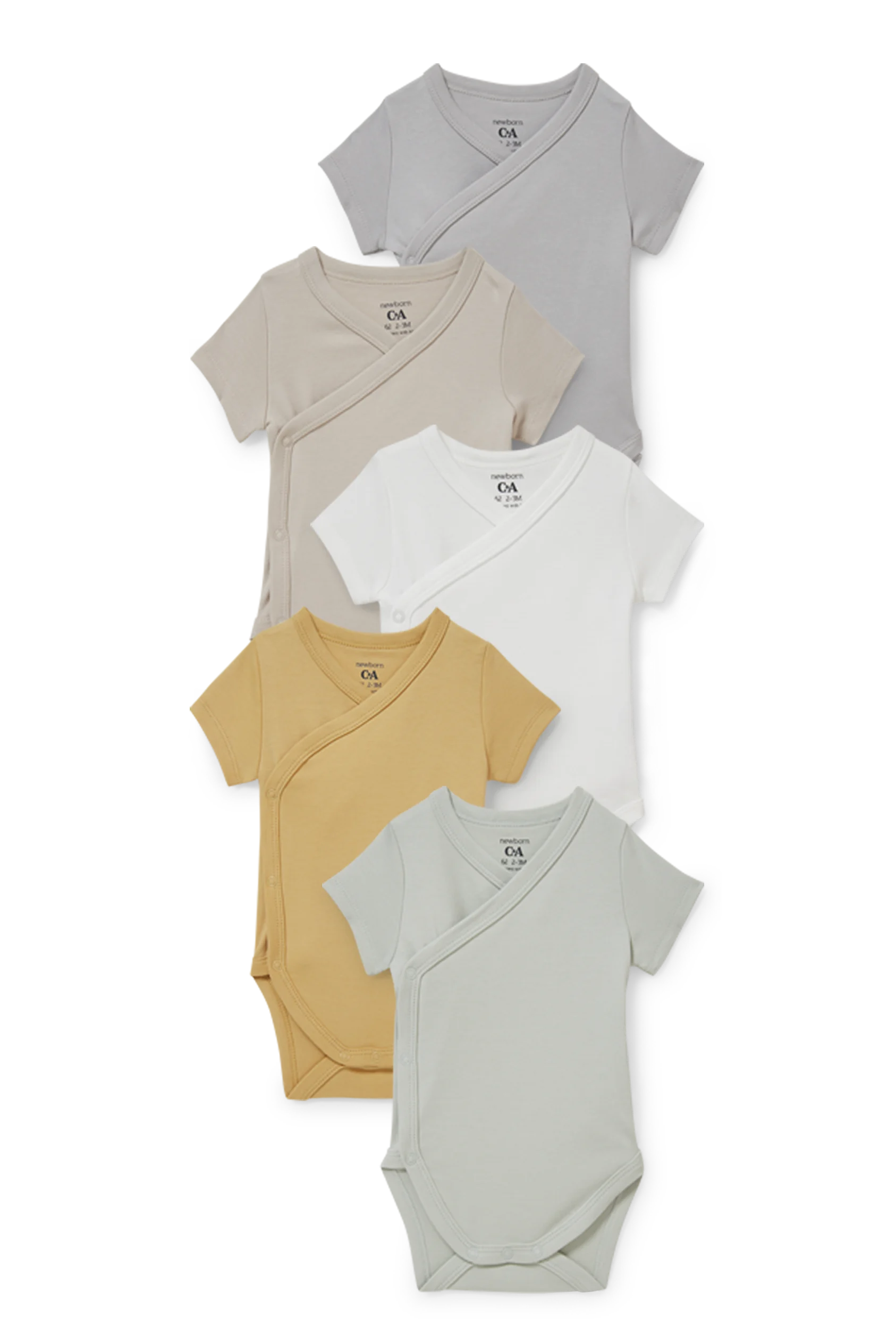 Multipack of 5 - baby wrapover bodysuit