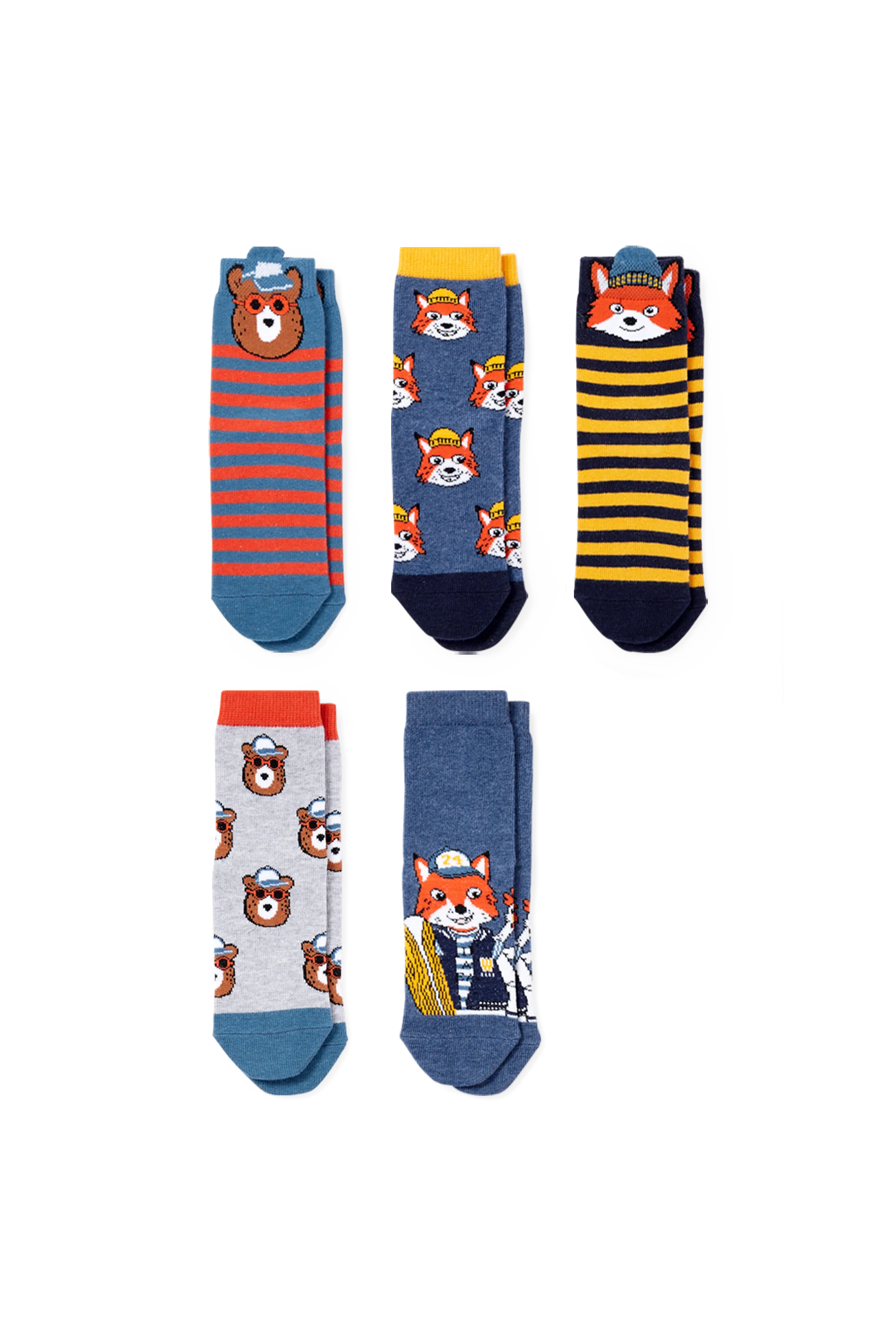 Multipack of 5 - woodland animals - socks with motif