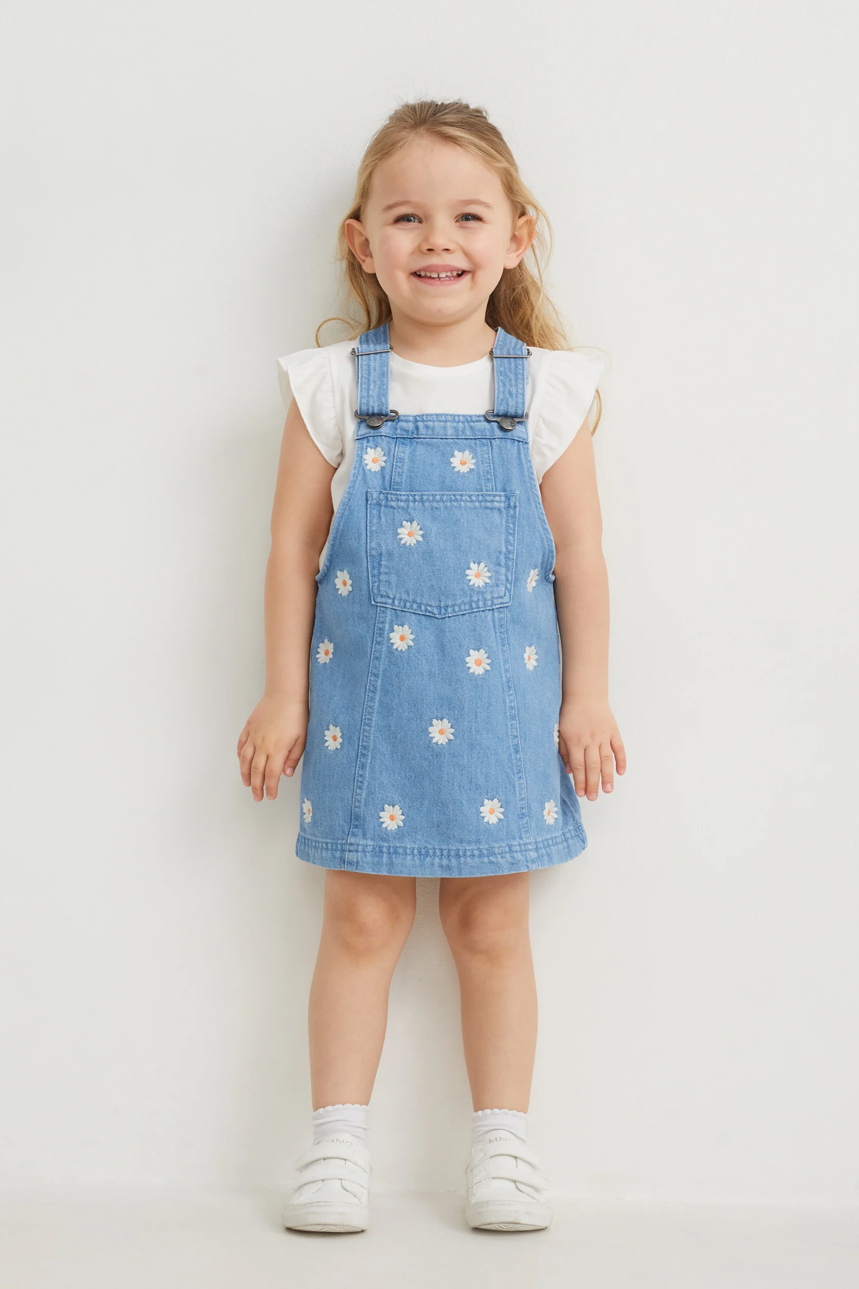 Set - short sleeve T-shirt and denim pinafore dress - 2 piece