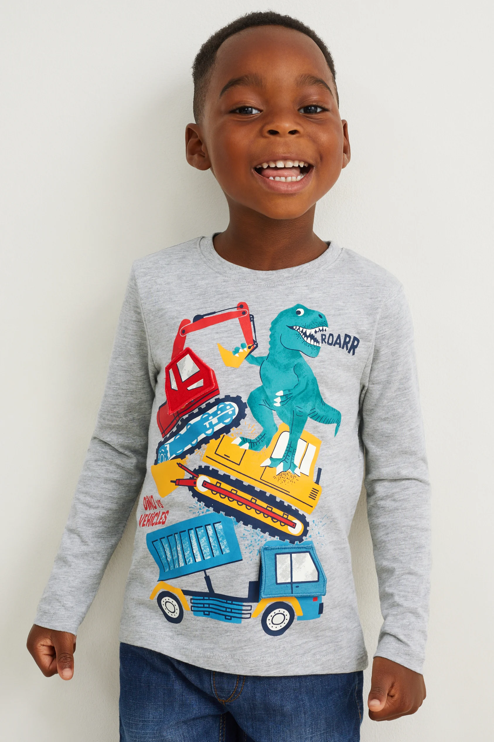 Multipack of 2 - digger and dinosaur - long sleeve top
