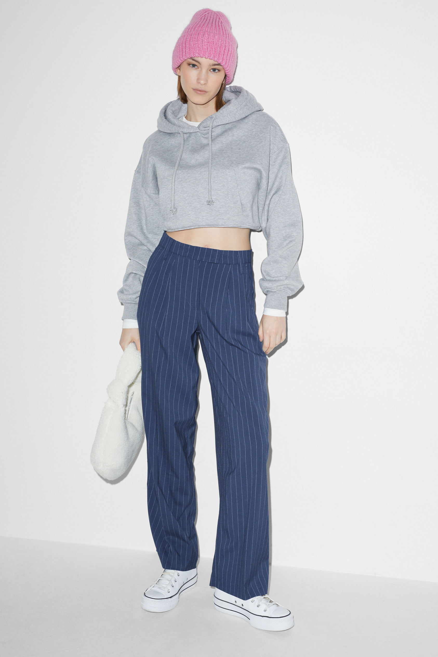 CLOCKHOUSE - cloth trousers - mid-rise waist - wide leg - striped