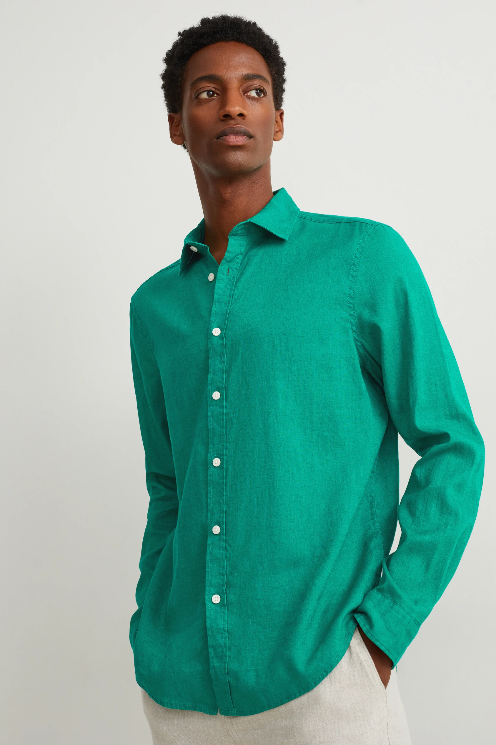 Shirt - regular fit - kent collar - linen blend