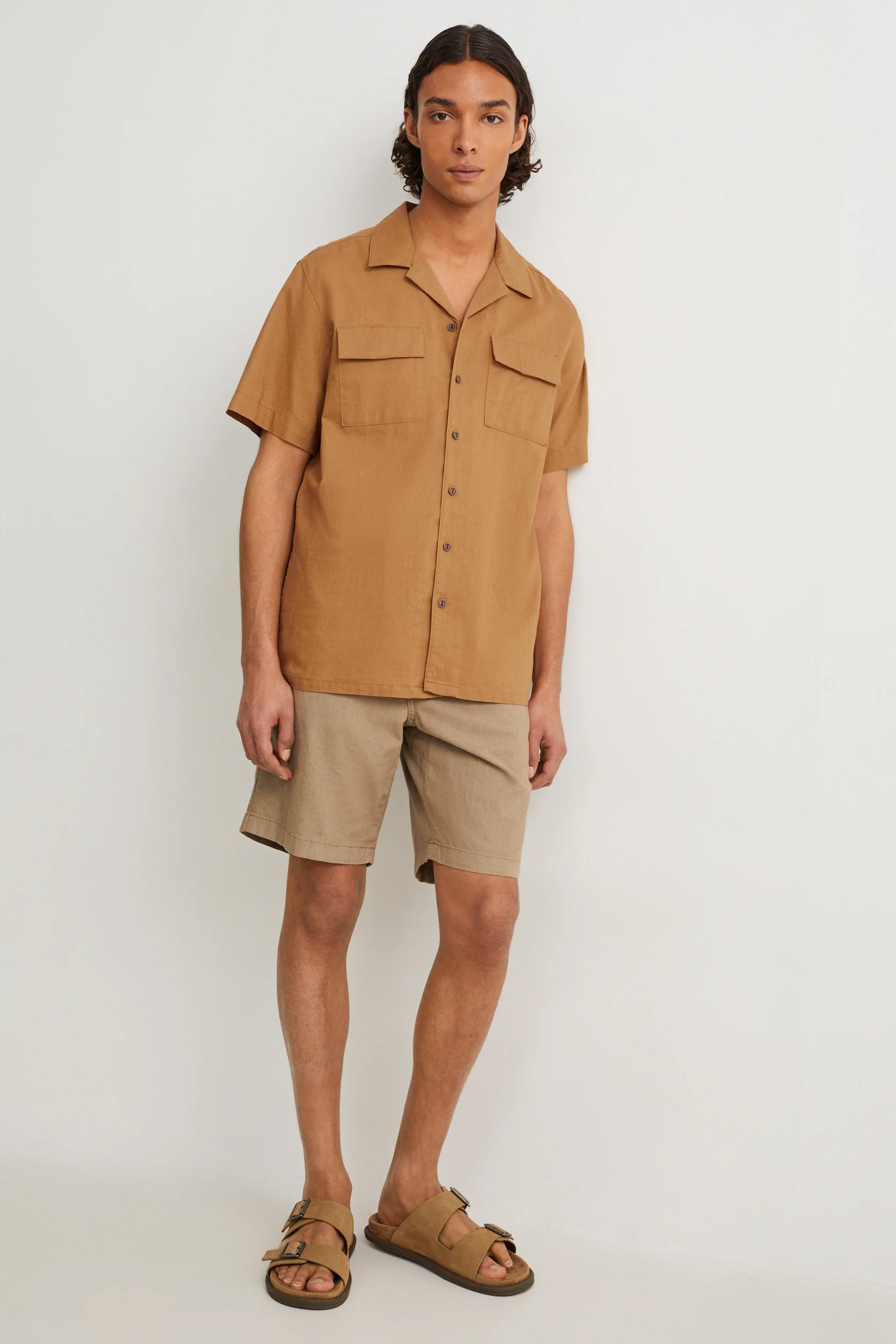 Shirt - regular fit - lapel collar - linen blend