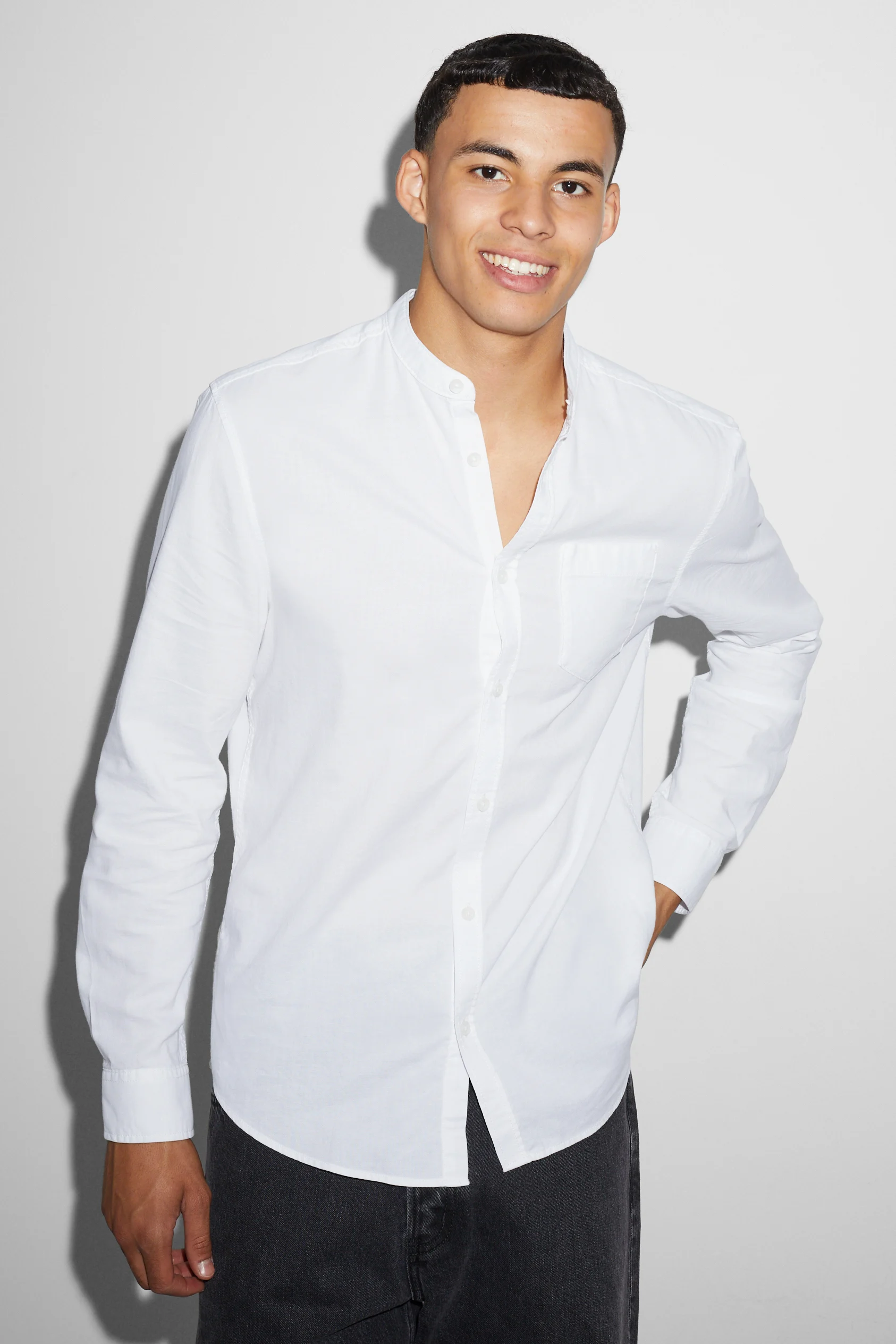 Shirt - regular fit - band collar