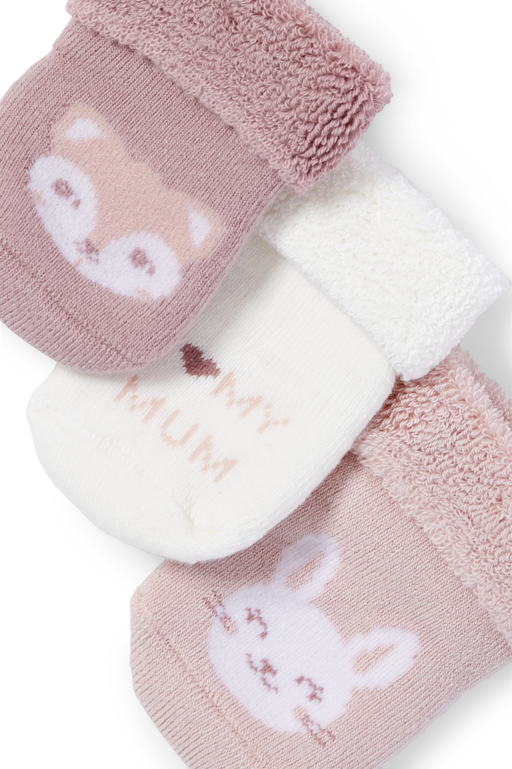 Multipack of 3 - rabbit and fox - newborn socks with motif