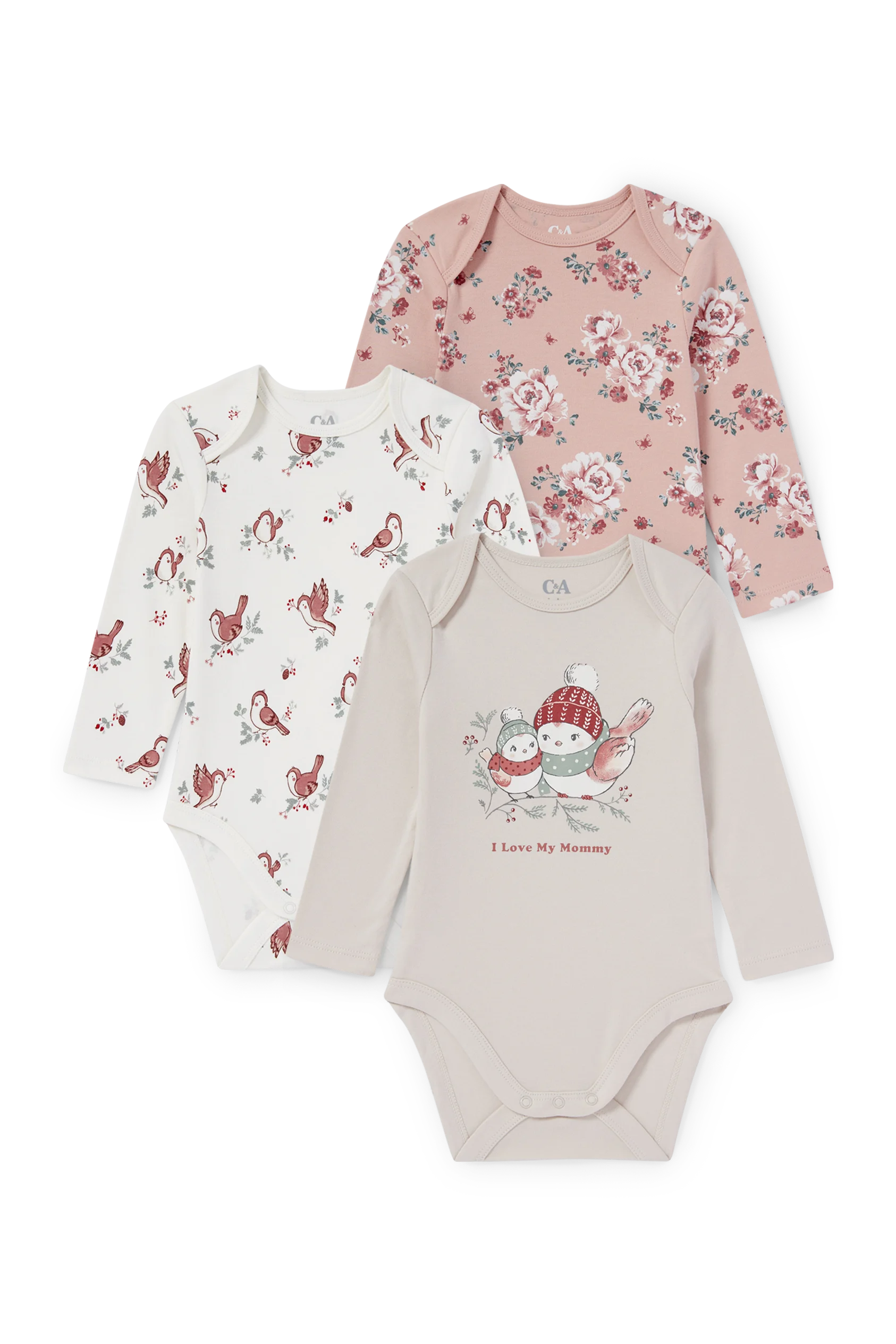 Multipack of 3 - little bird and flowers - baby bodysuit