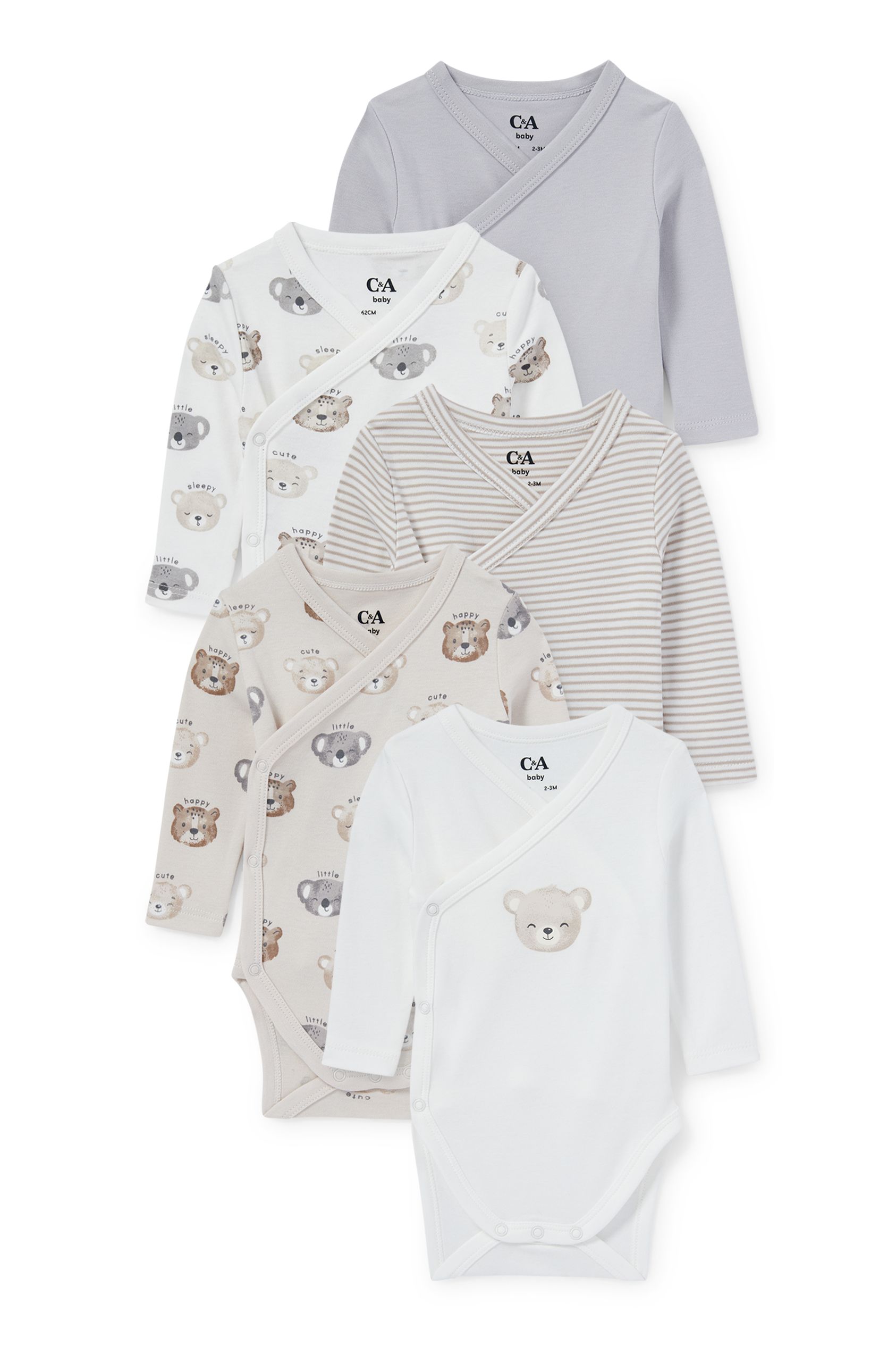 Multipack of 5 - teddy bear - baby wrapover bodysuit
