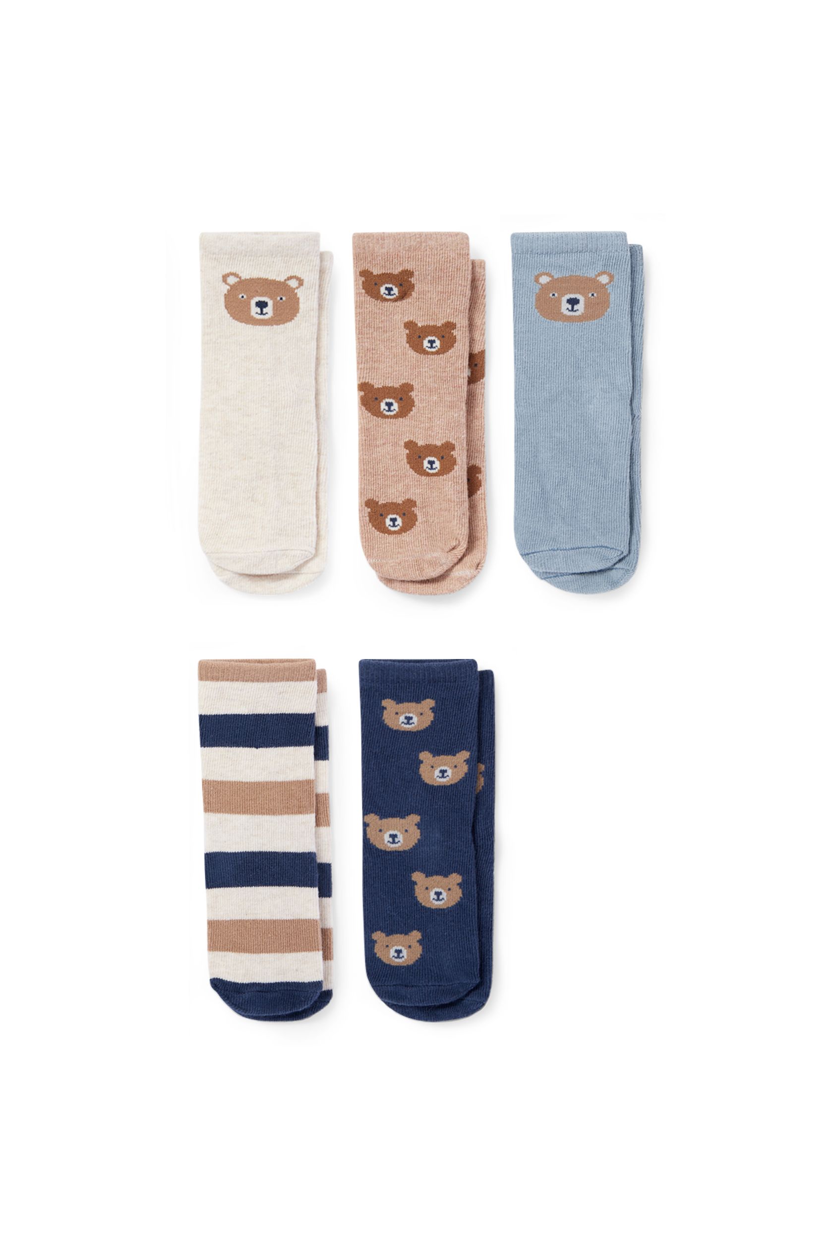 Multipack of 5 - teddy bear - baby socks with motif