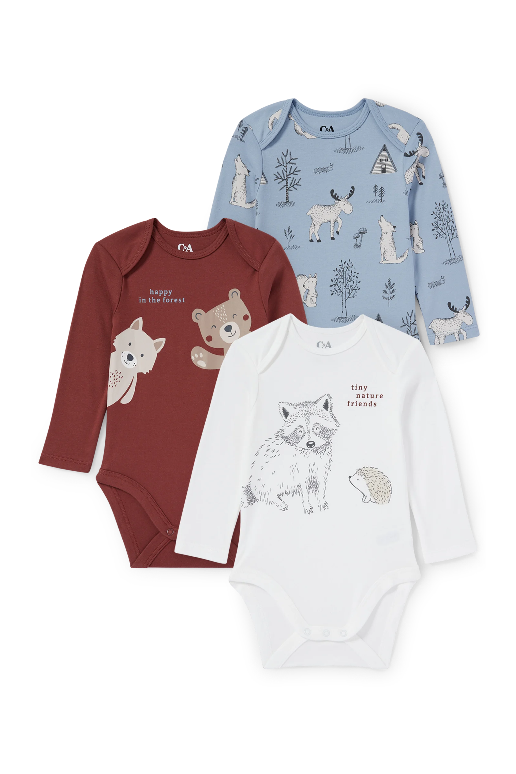 Multipack of 3 - woodland animals - baby bodysuit
