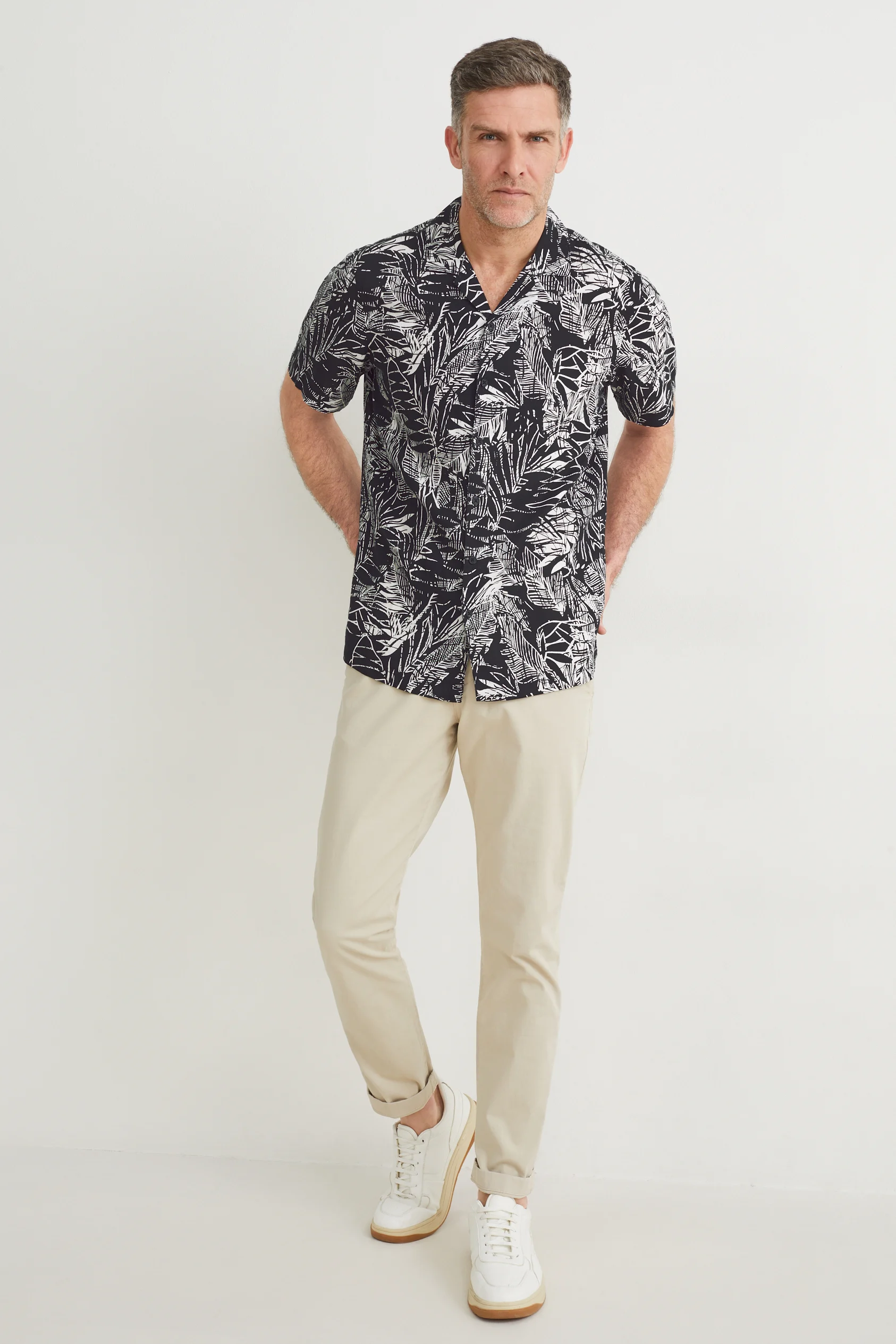 Shirt - regular fit - lapel collar - linen blend