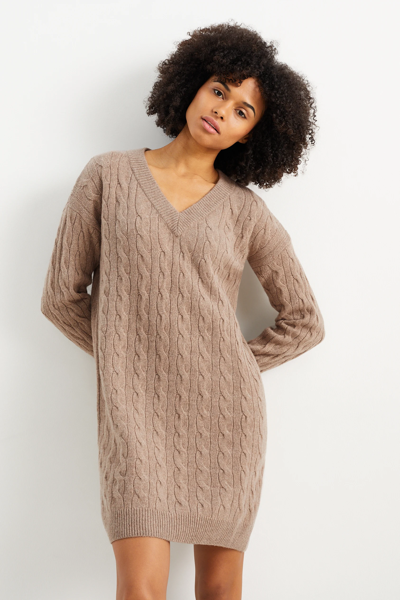 Knitted cashmere dress - cable knit pattern