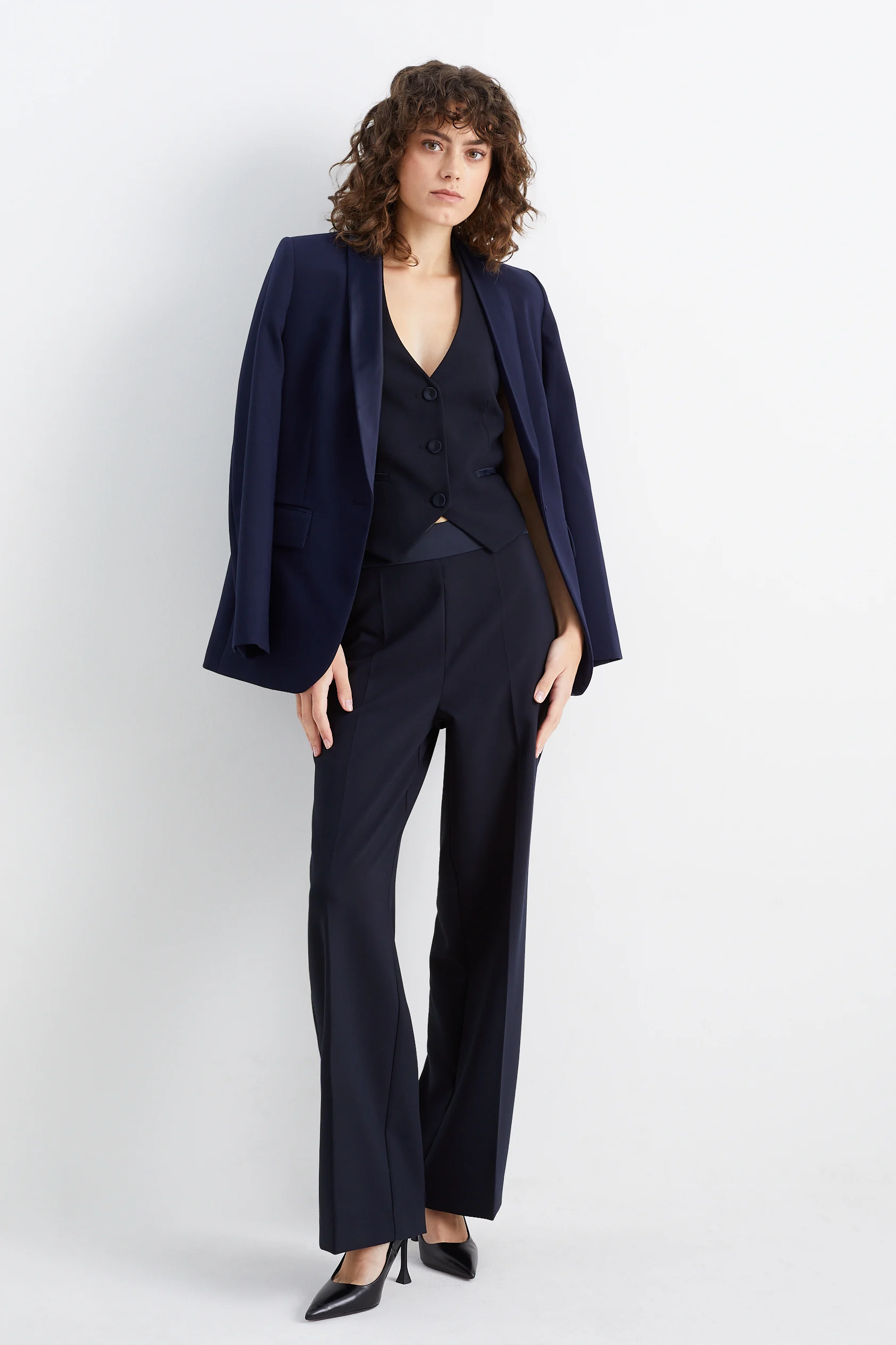 Business trousers - high waist - wide leg