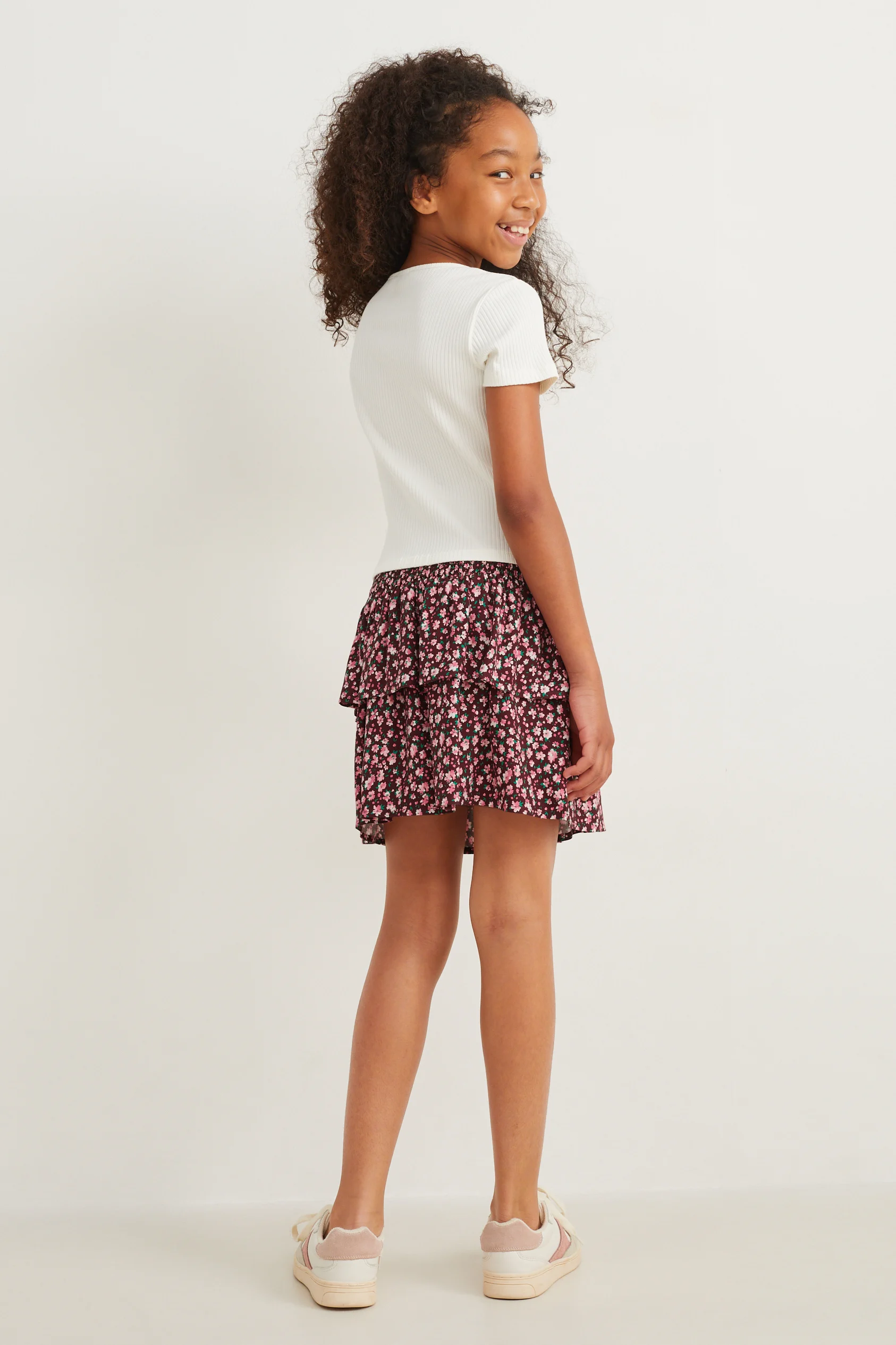 Set - skirt and short sleeve T-shirt - 2 piece - floral