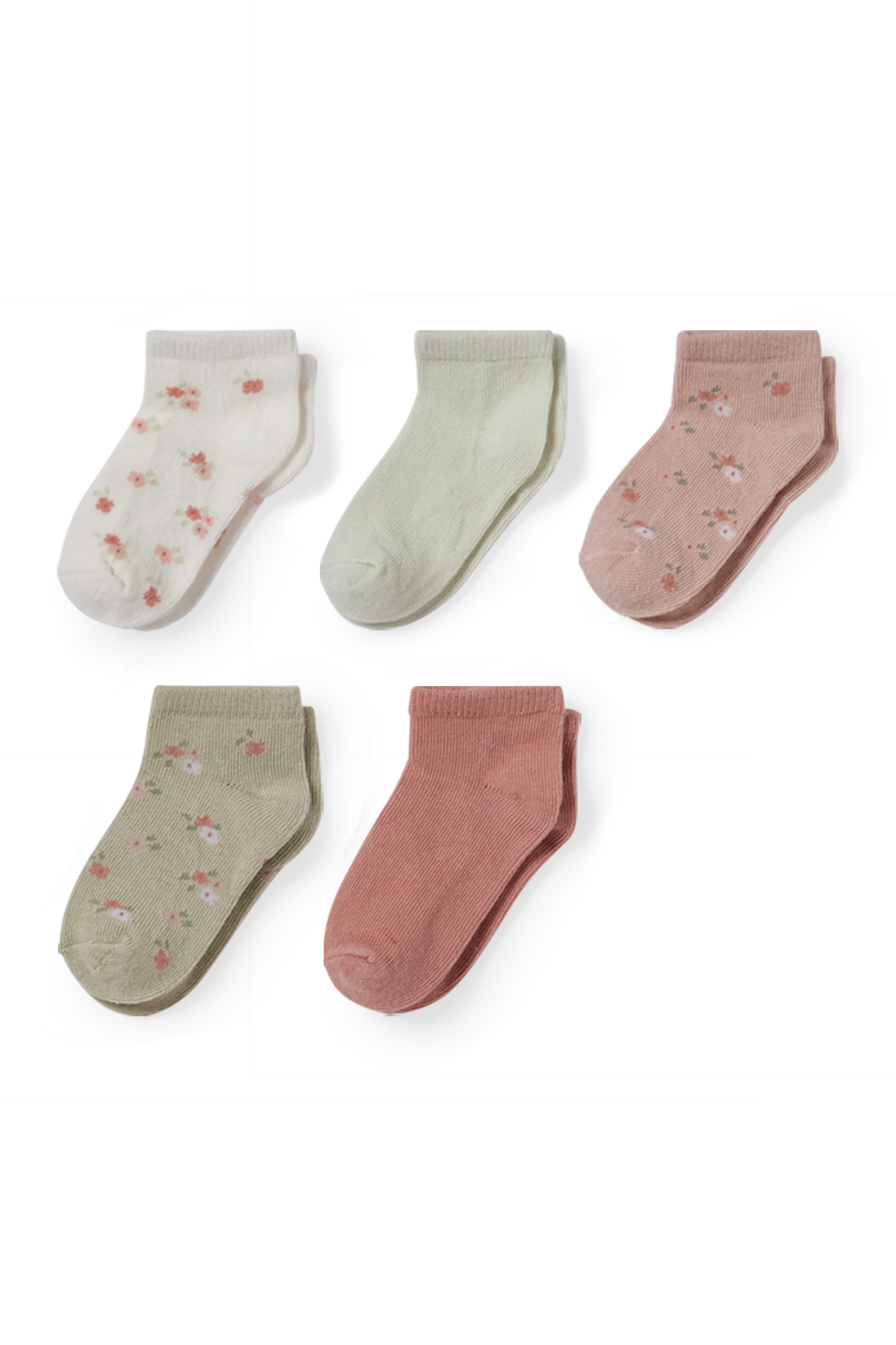 Multipack of 5 - floral - baby trainer socks with motif