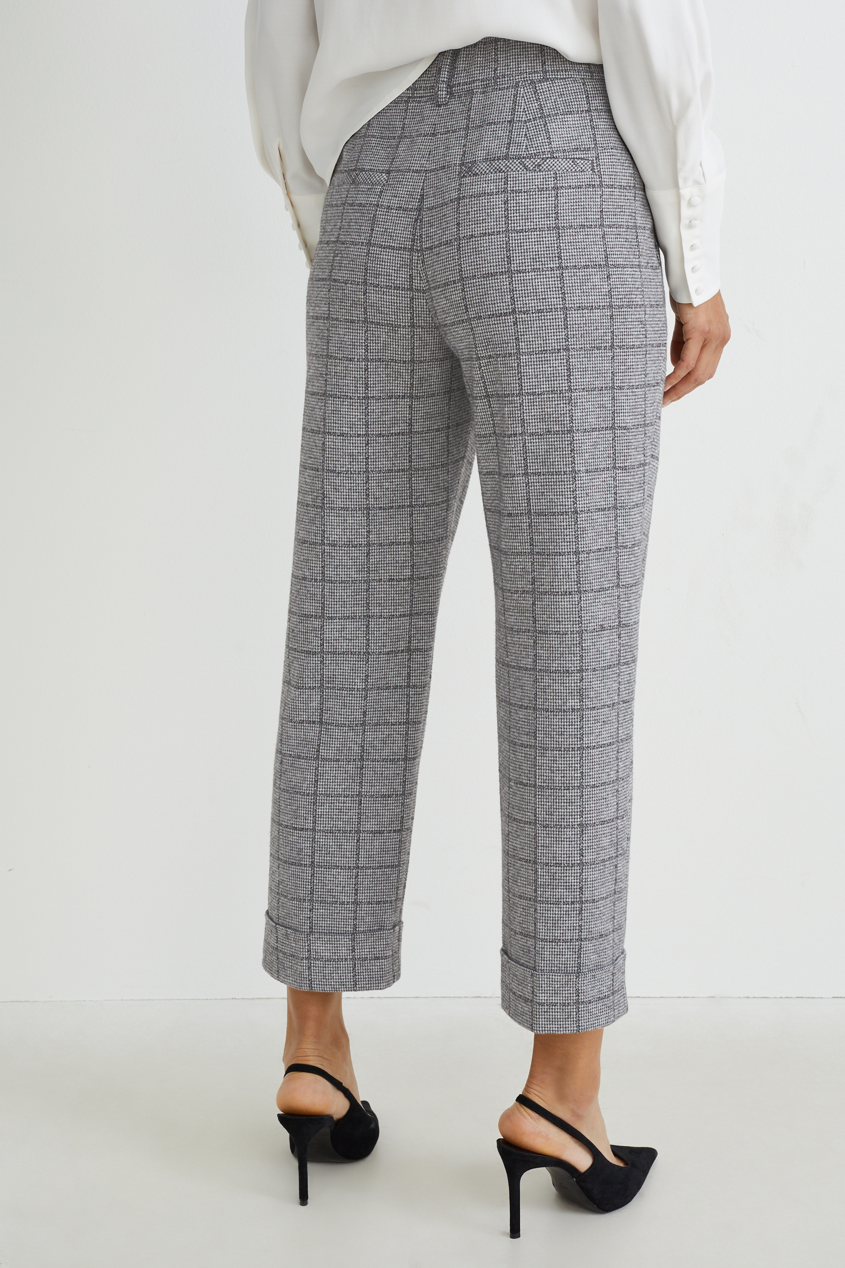 Cloth trousers - high-rise waist - tapered fit - check