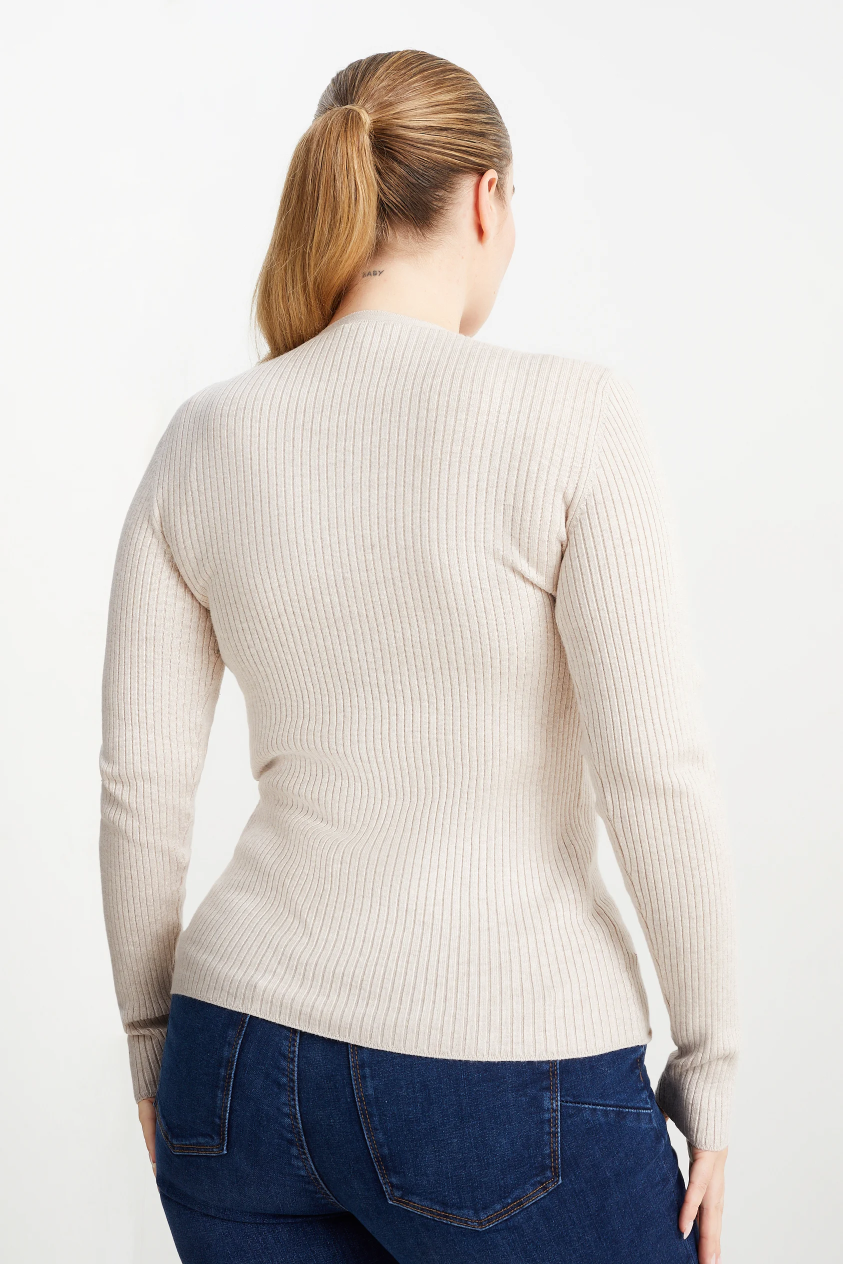 Basic V-neck jumper - ribbed