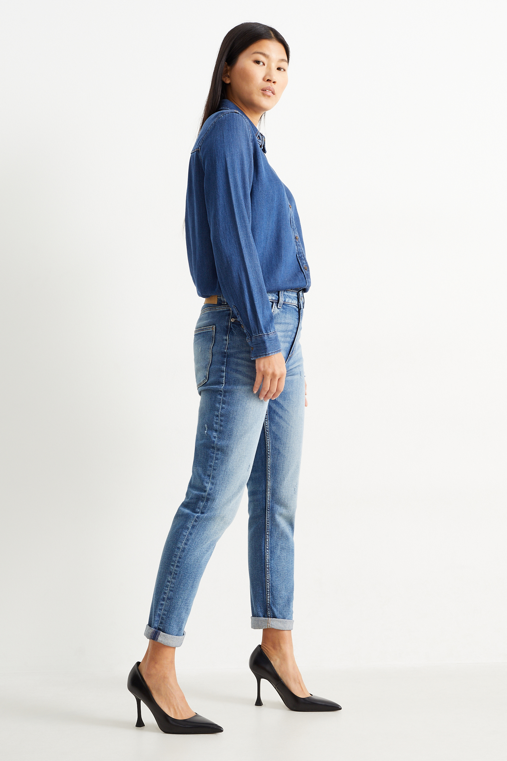 Boyfriend jeans - mid-rise waist - LYCRA?