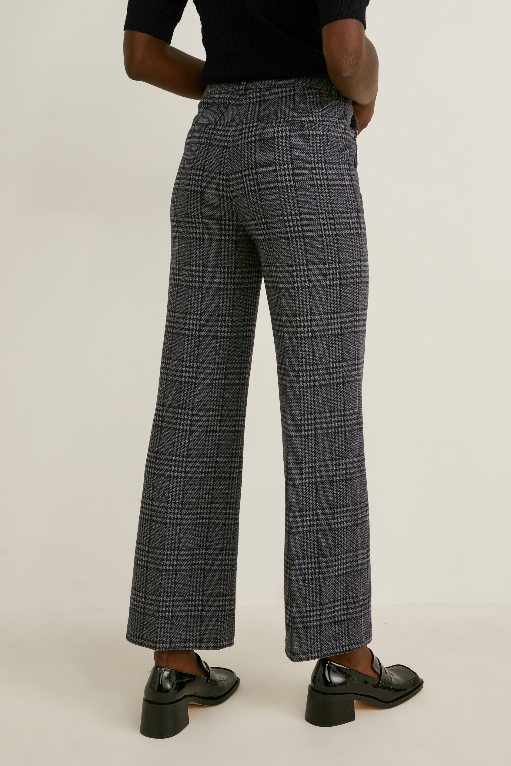 Cloth trousers - mid-rise waist - wide leg - recycled - check