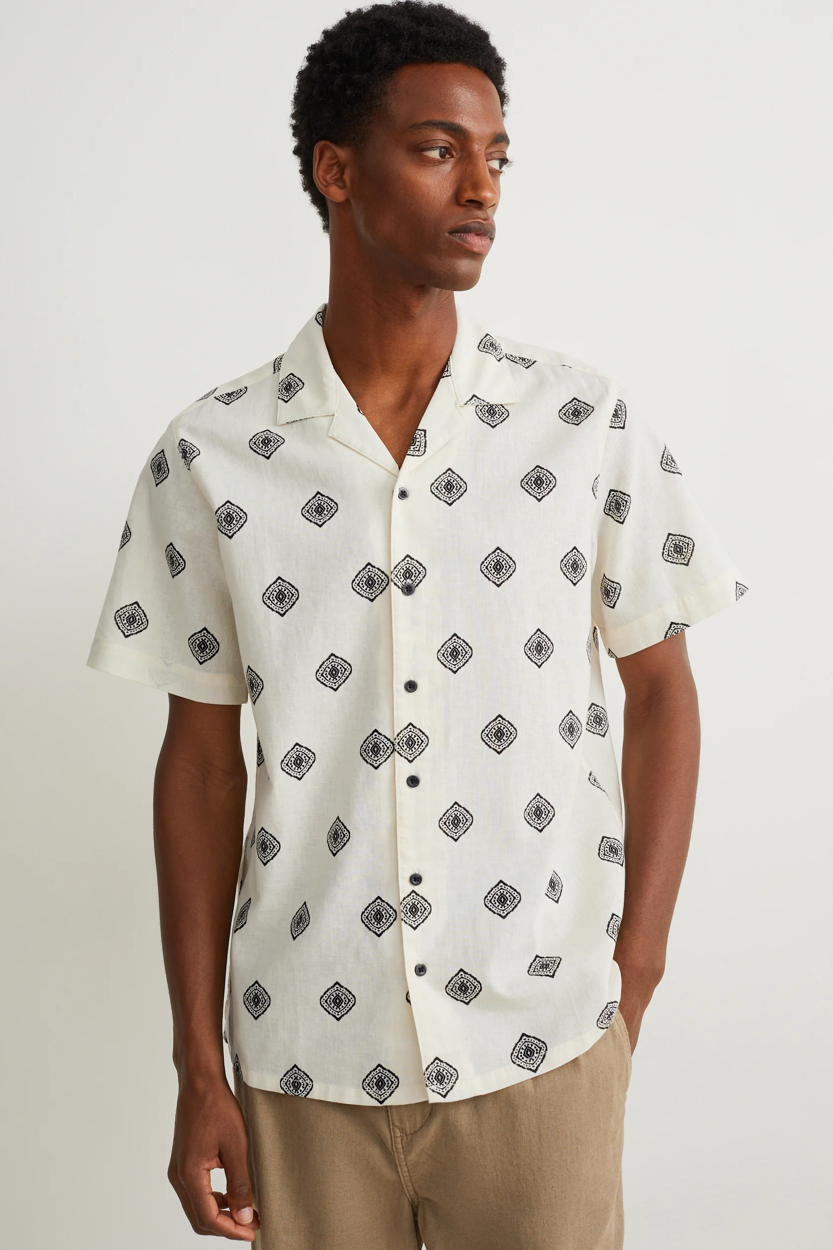 Shirt - regular fit - lapel collar - linen blend