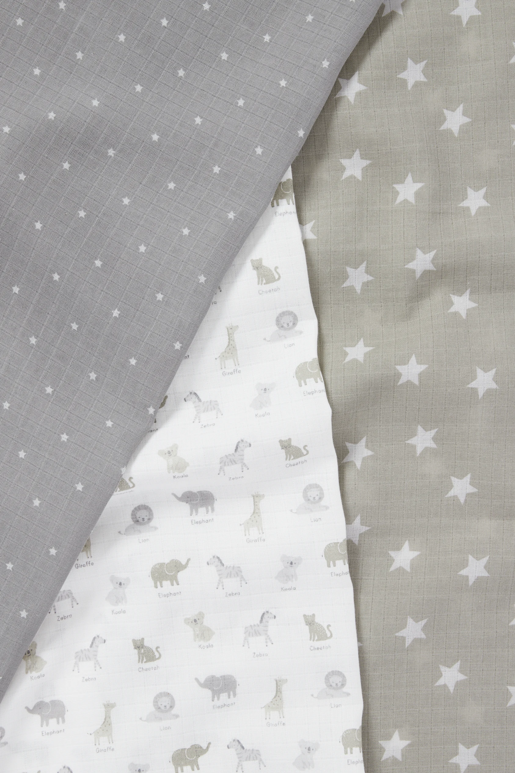 Multipack of 3 - stars and wild animals - baby muslin square