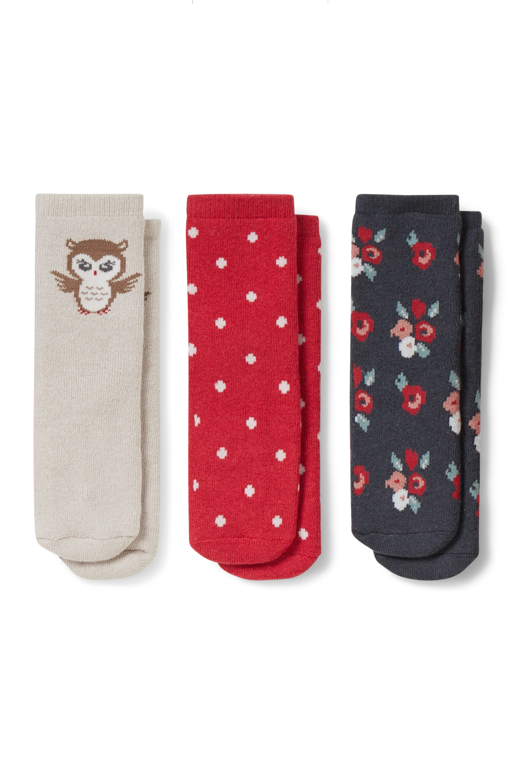 Multipack of 3 - owl - baby non-slip socks with motif