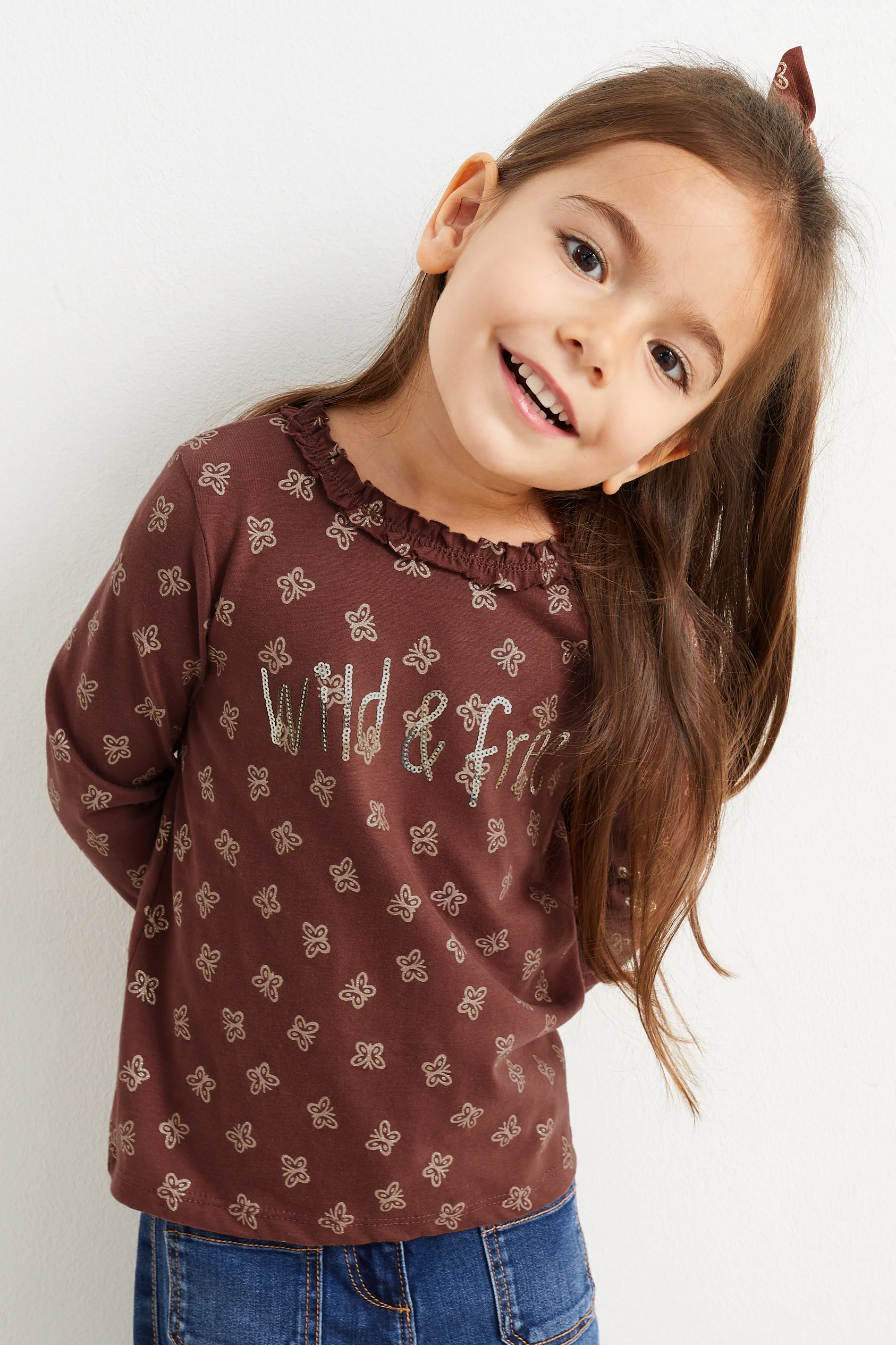 Set - long sleeve top and scrunchie - 2 piece - patterned