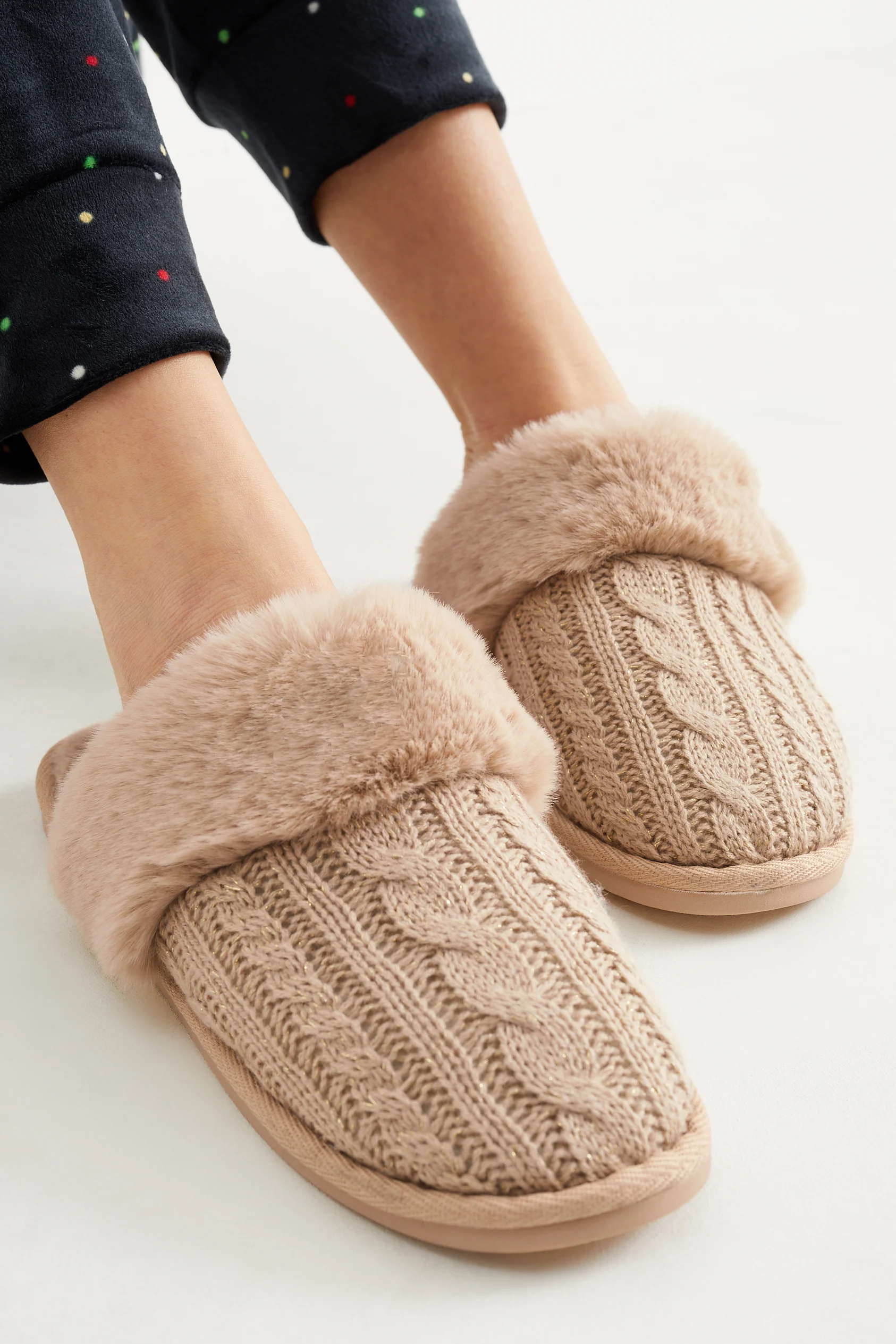 Knitted slippers - cable knit pattern
