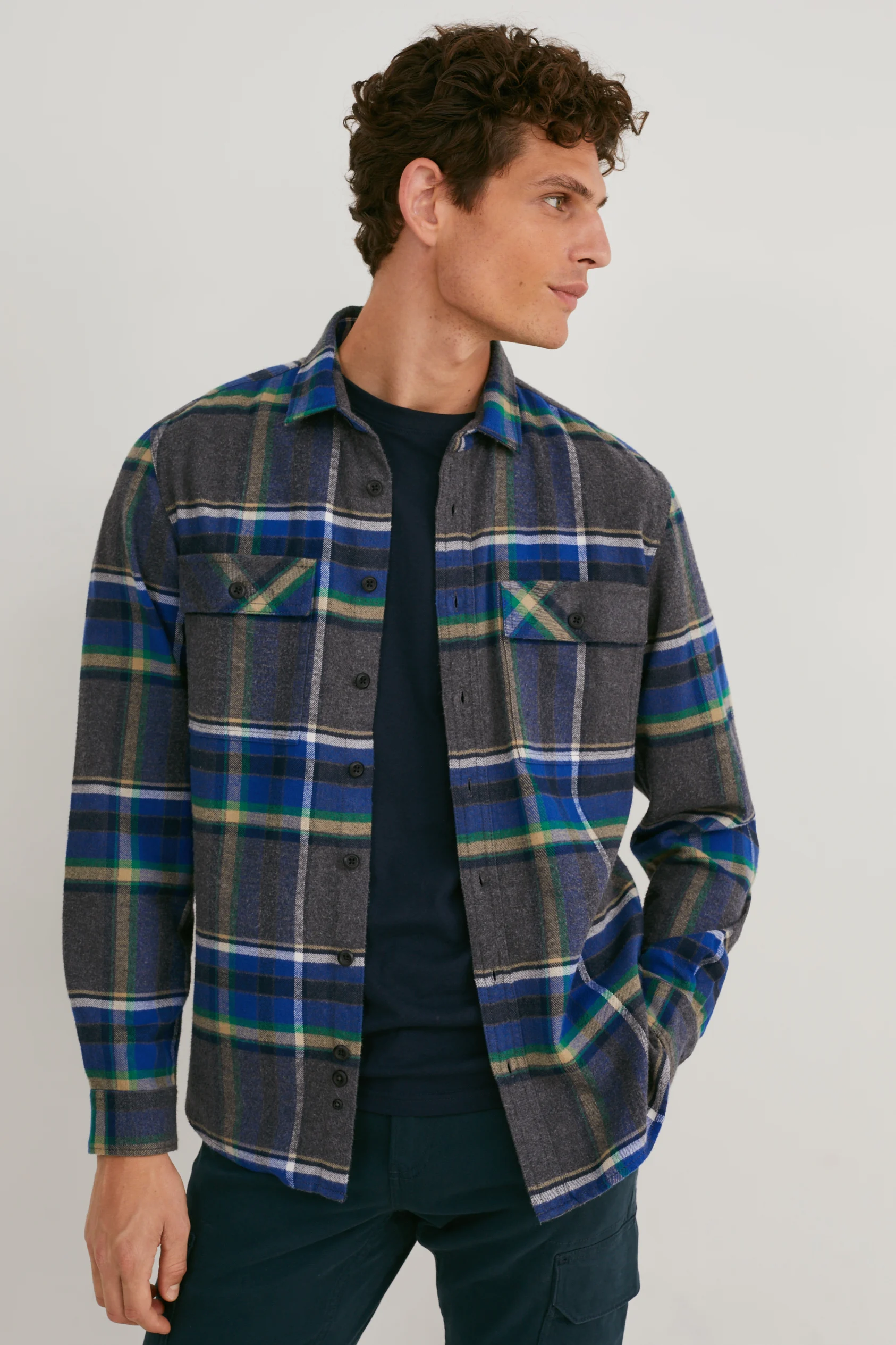 Flannel shirt - regular fit - kent collar - check