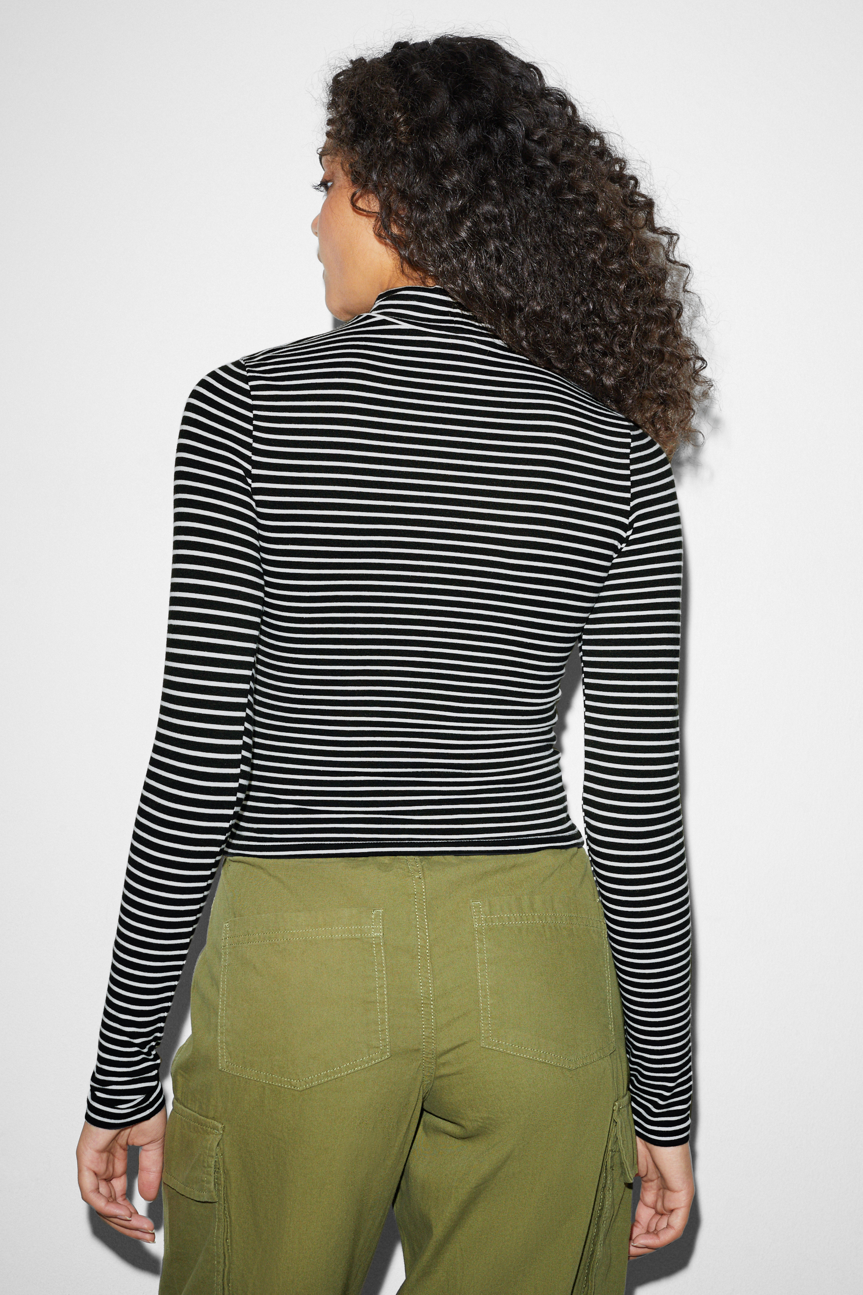 CLOCKHOUSE - cropped polo neck top - striped