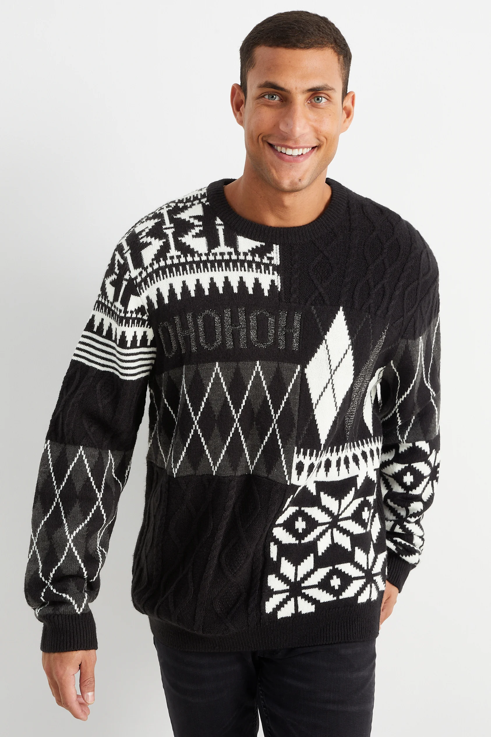 Christmas jumper - HoHoHo - cable knit pattern