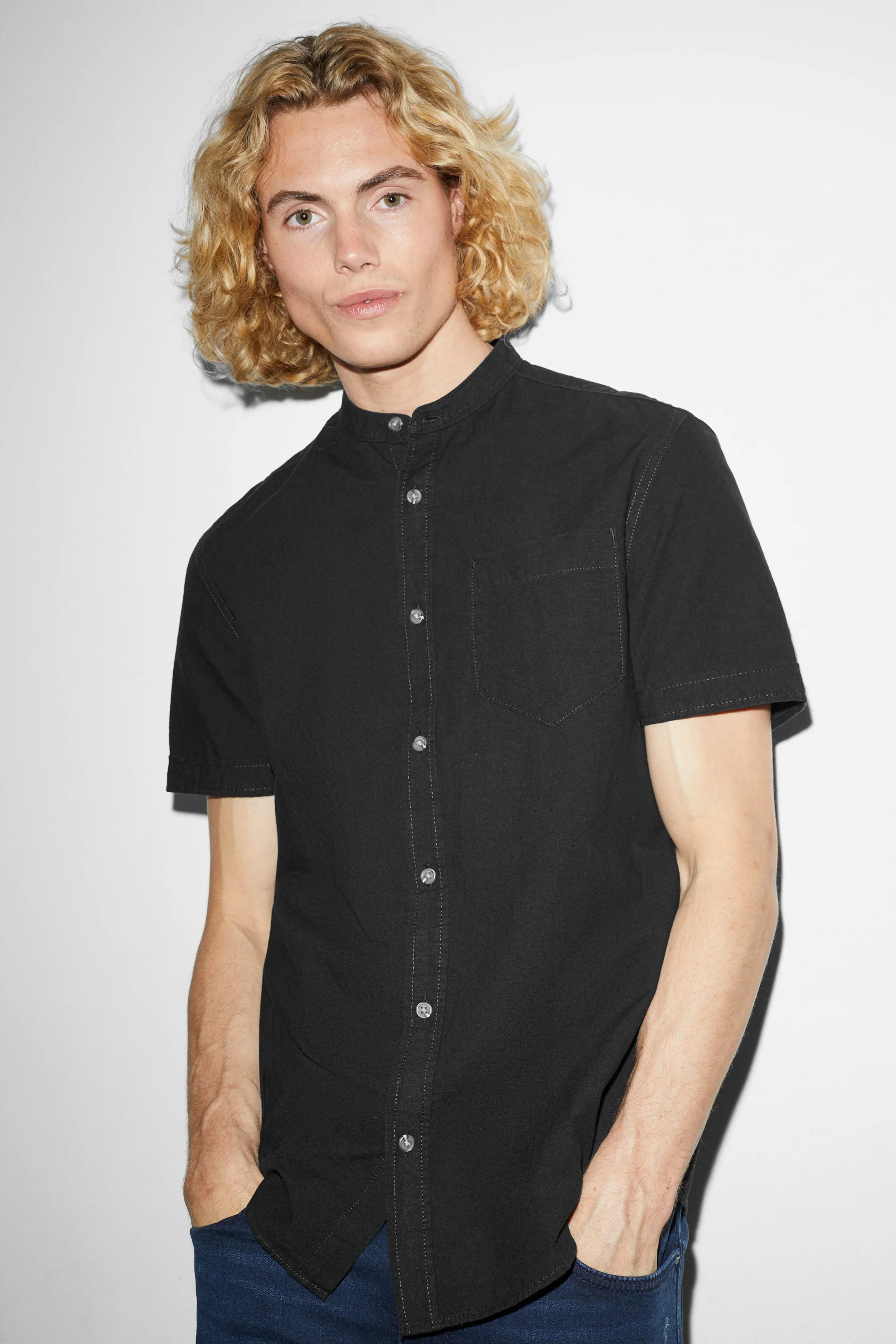 Shirt - regular fit - band collar